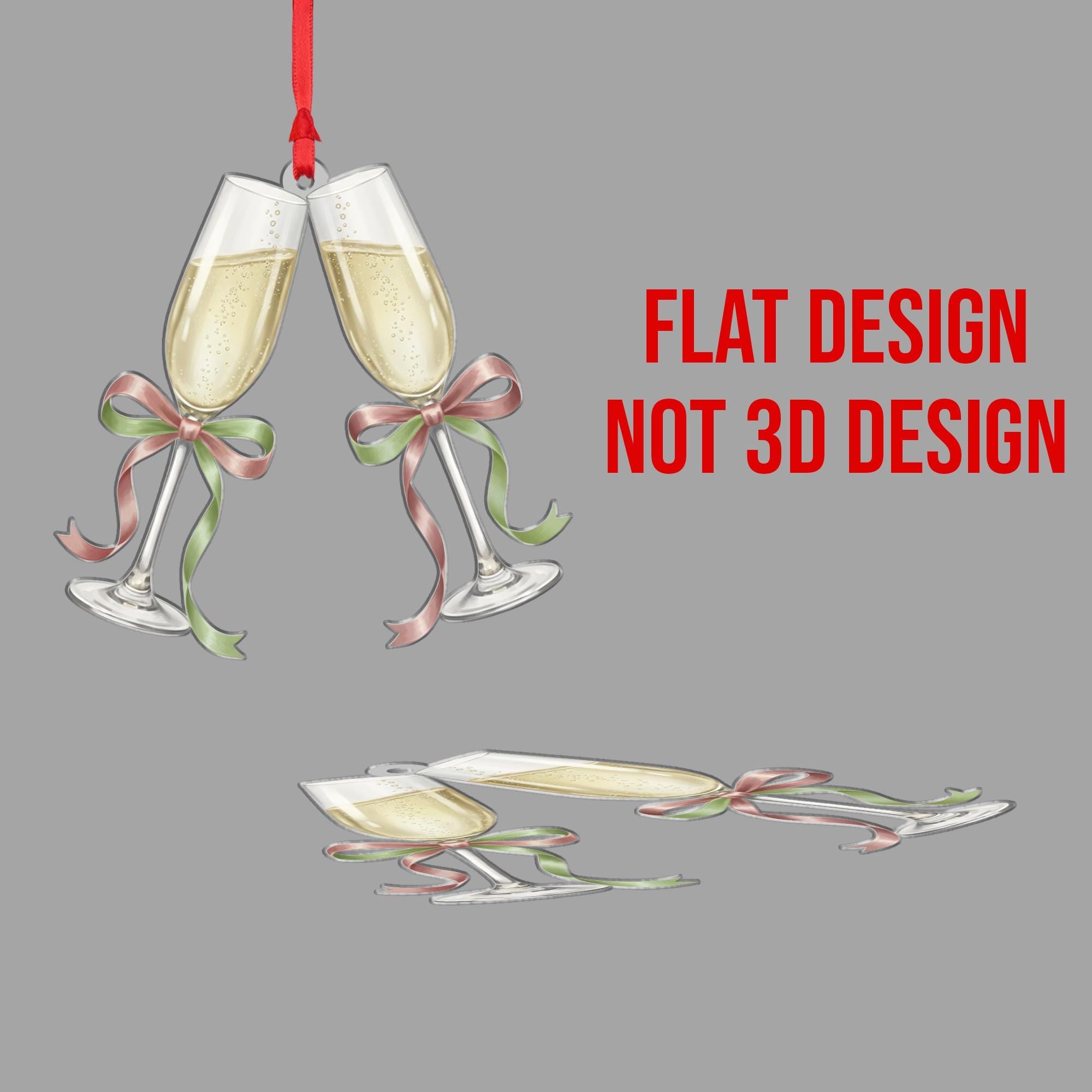 Champagne Glasses Christmas Ornament – Clinking Flutes with Bows Holiday Decoration