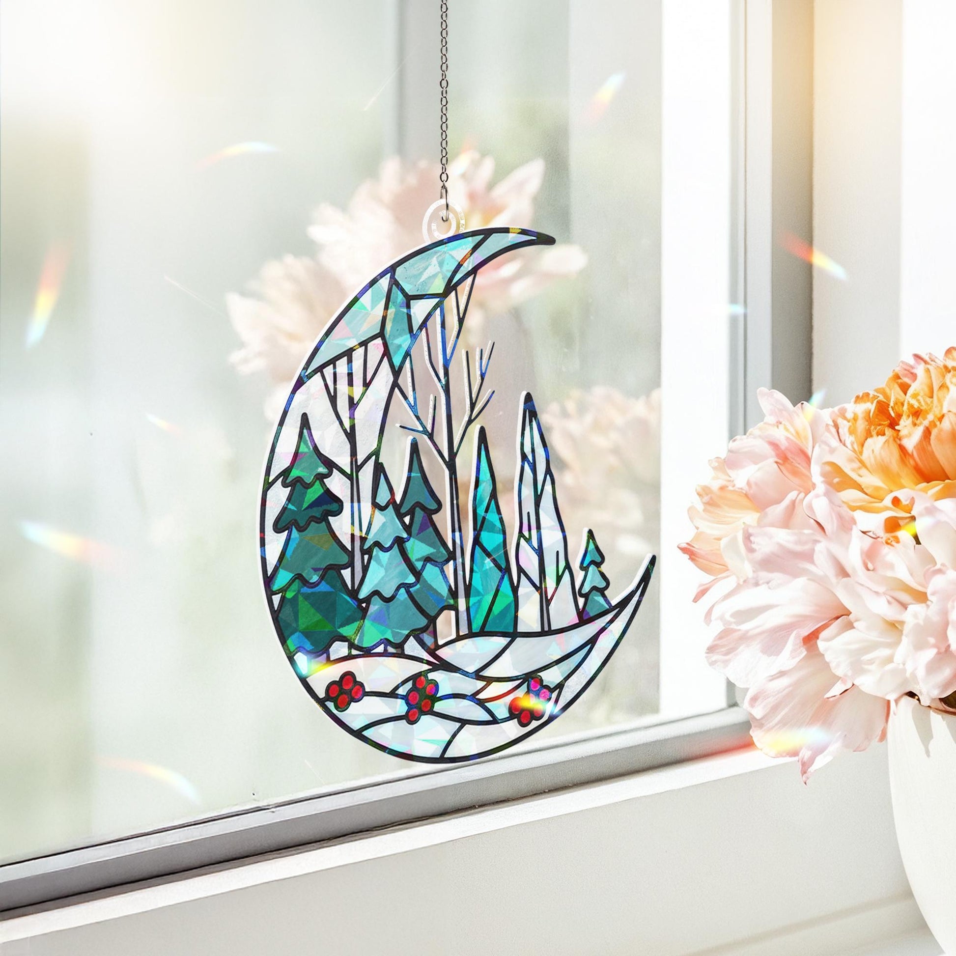Winter Forest Window Hanging: Woodland Moon Ornament