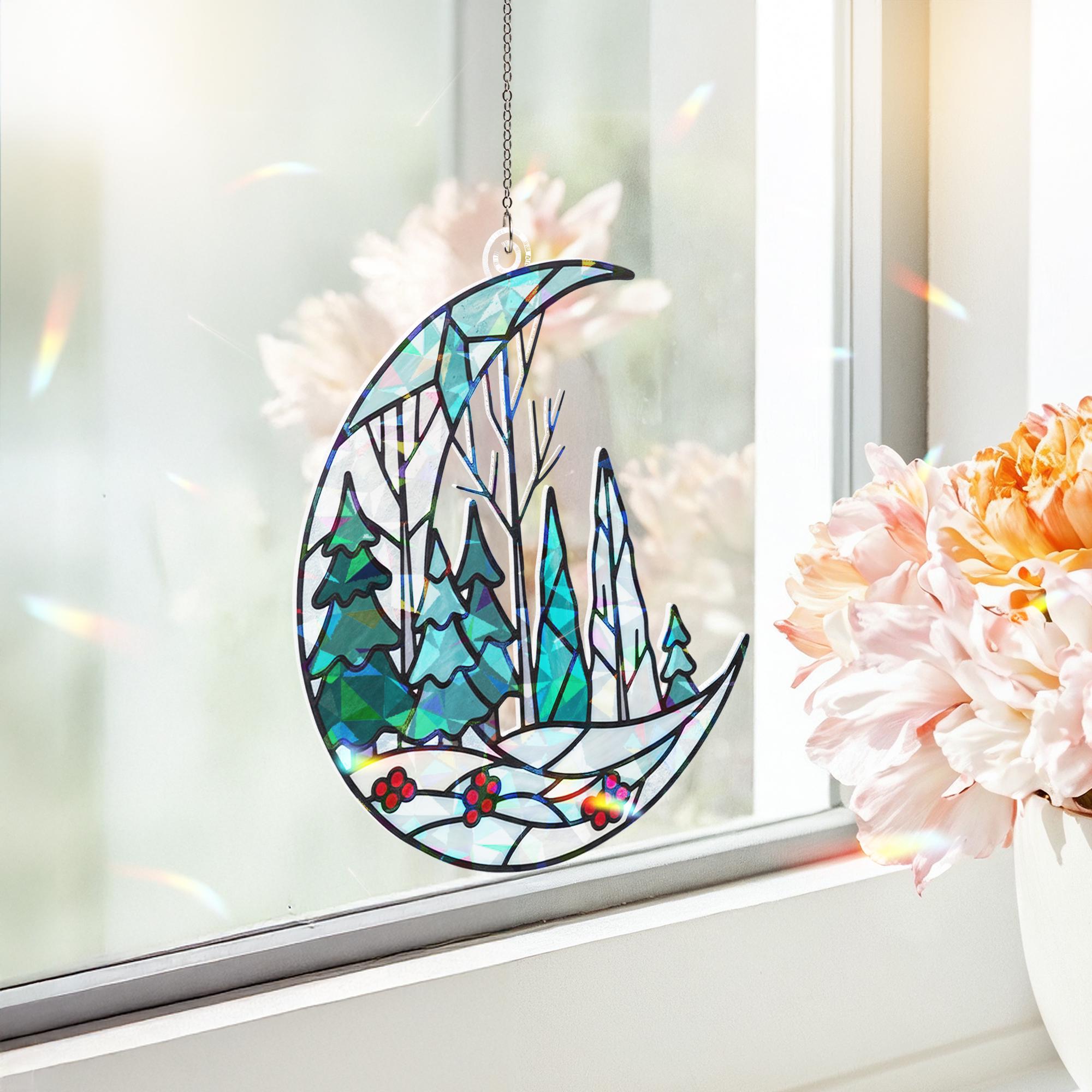 Winter Forest Window Hanging: Woodland Moon Ornament