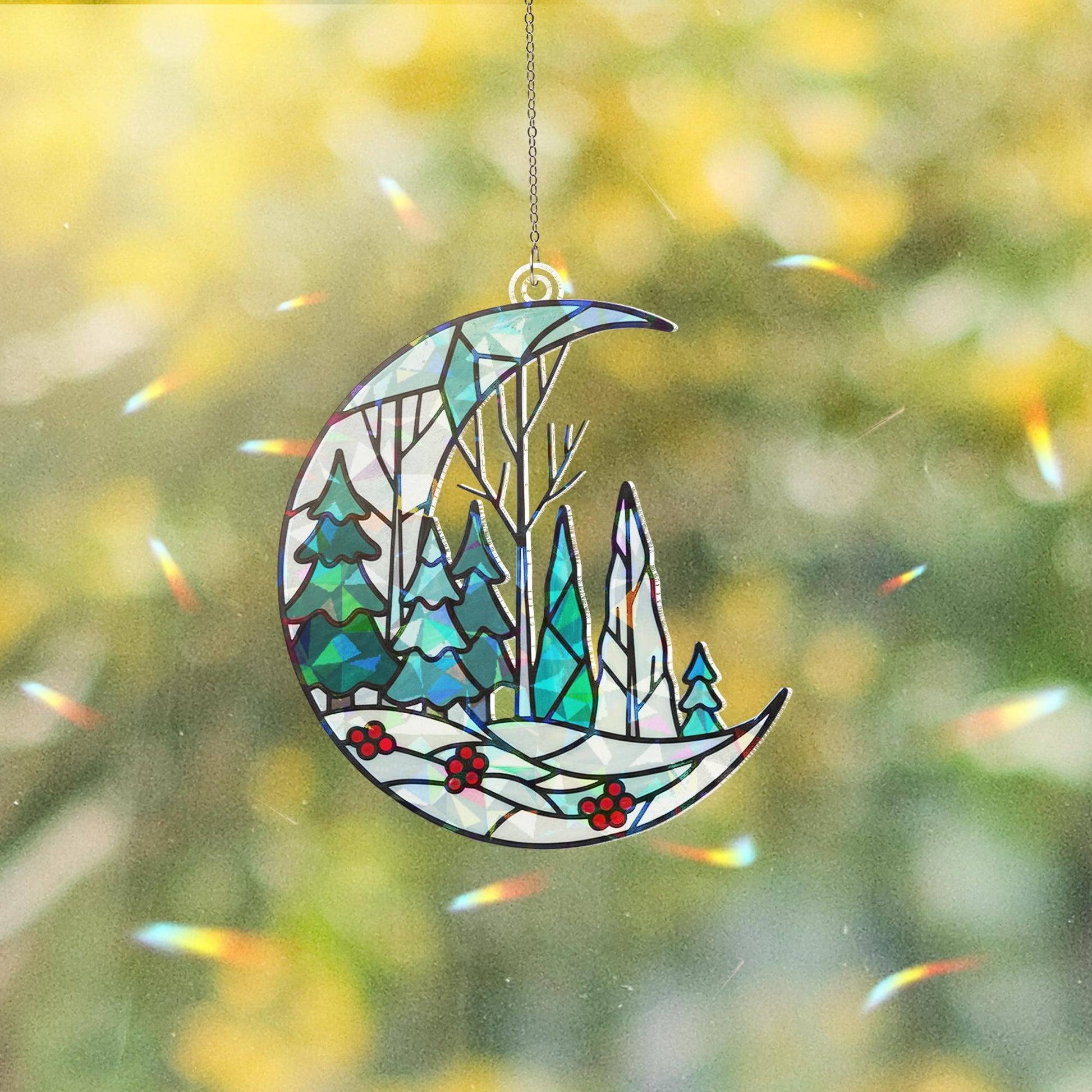 Winter Forest Window Hanging: Woodland Moon Ornament
