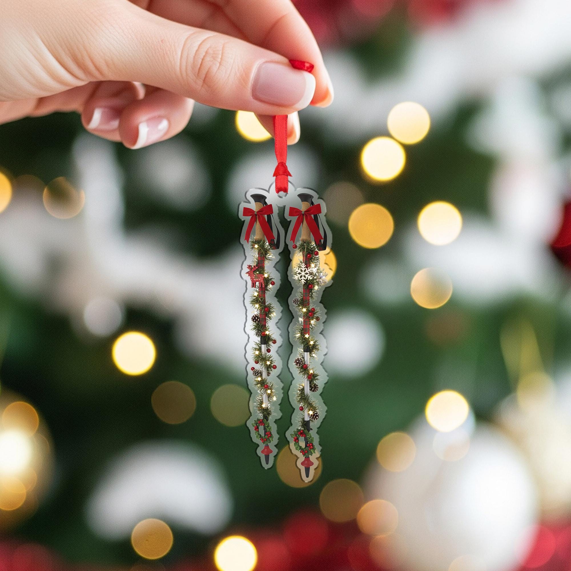 Ski Christmas Ornament – Garland with Bows and Snowflakes Tree Decoration