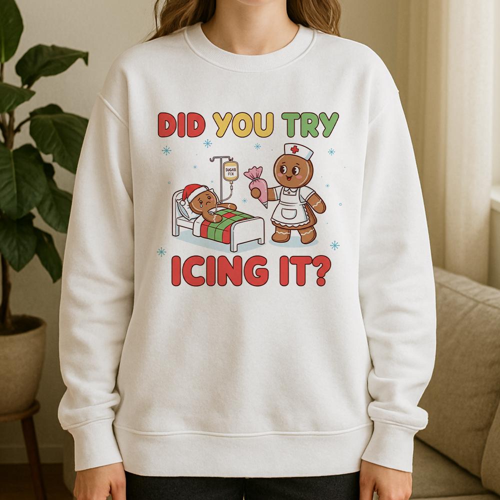 Unisex Christmas Sweatshirt – Gingerbread Nurse Funny Holiday Crewneck Pullover