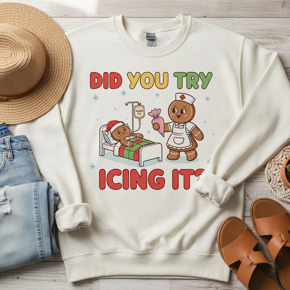 Unisex Christmas Sweatshirt – Gingerbread Nurse Funny Holiday Crewneck Pullover