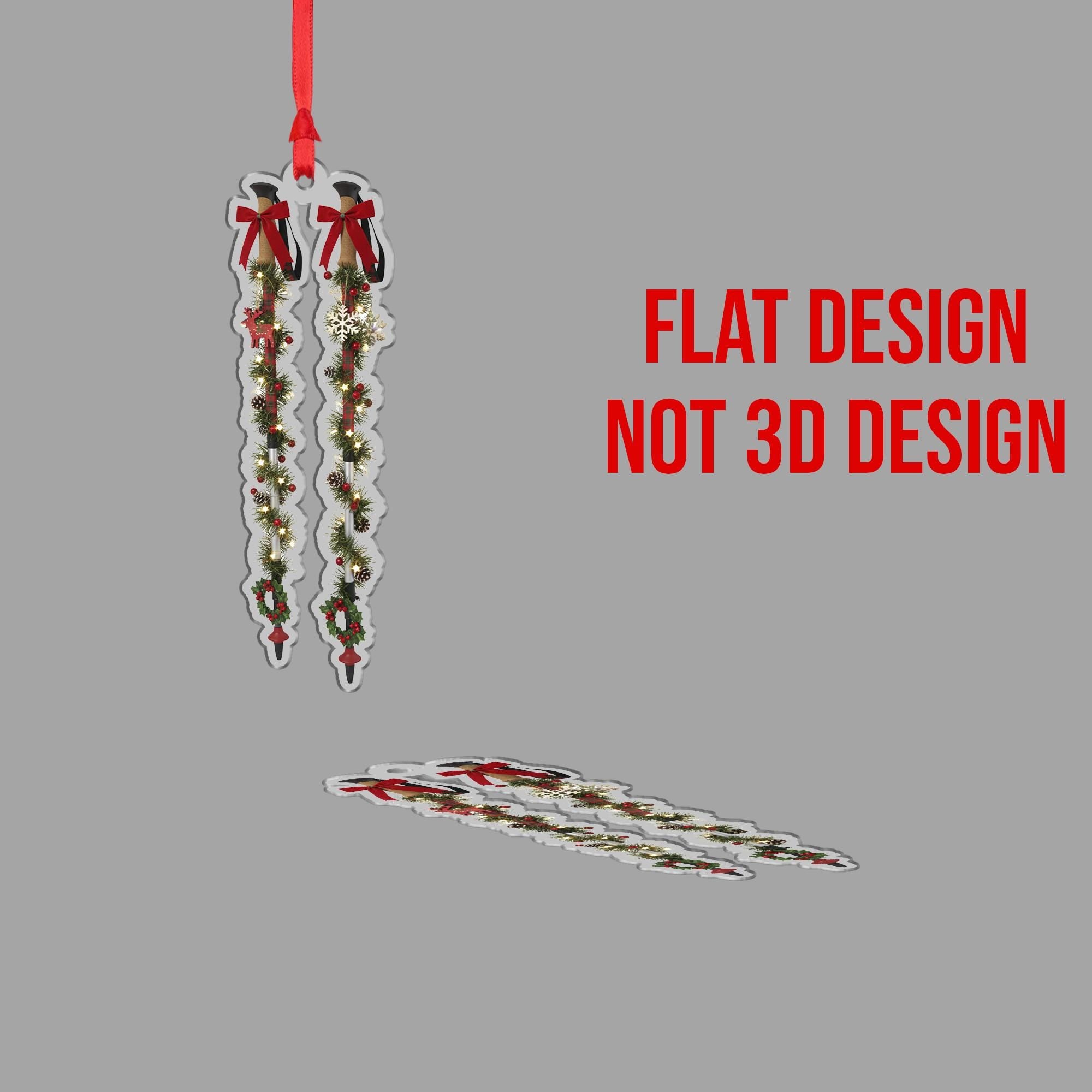 Ski Christmas Ornament – Garland with Bows and Snowflakes Tree Decoration