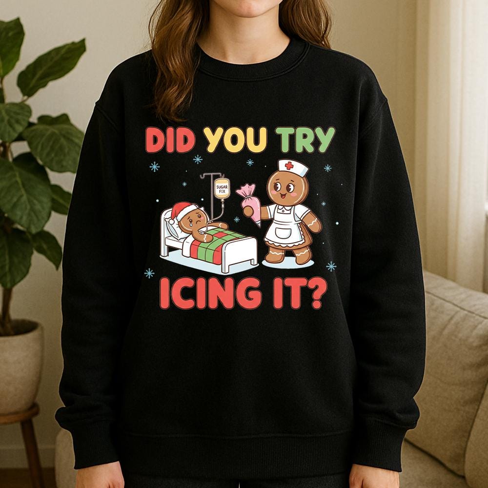 Unisex Christmas Sweatshirt – Gingerbread Nurse Funny Holiday Crewneck Pullover