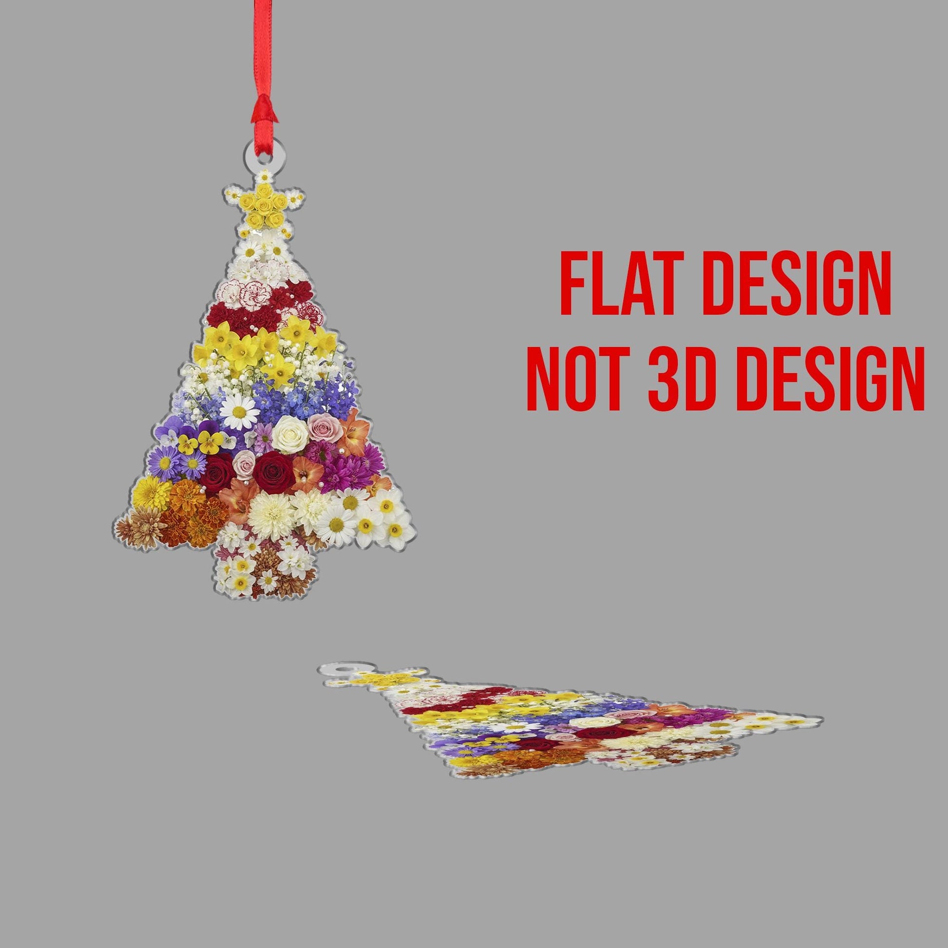 Flower Christmas Tree Ornament – Pressed Floral Holiday Decoration with Star Topper