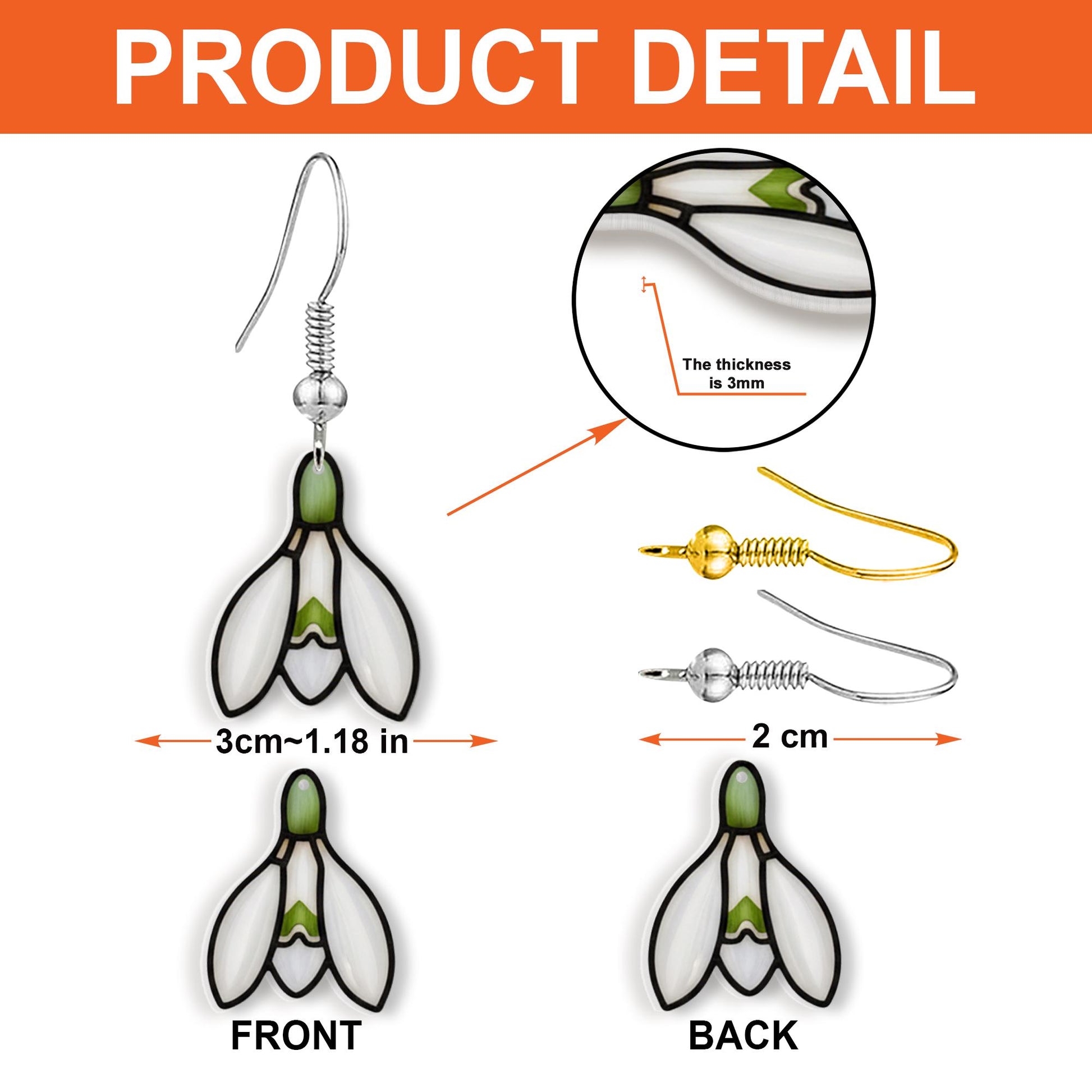Snowdrop Earrings – Floral Dangle Jewelry with White and Green Petals
