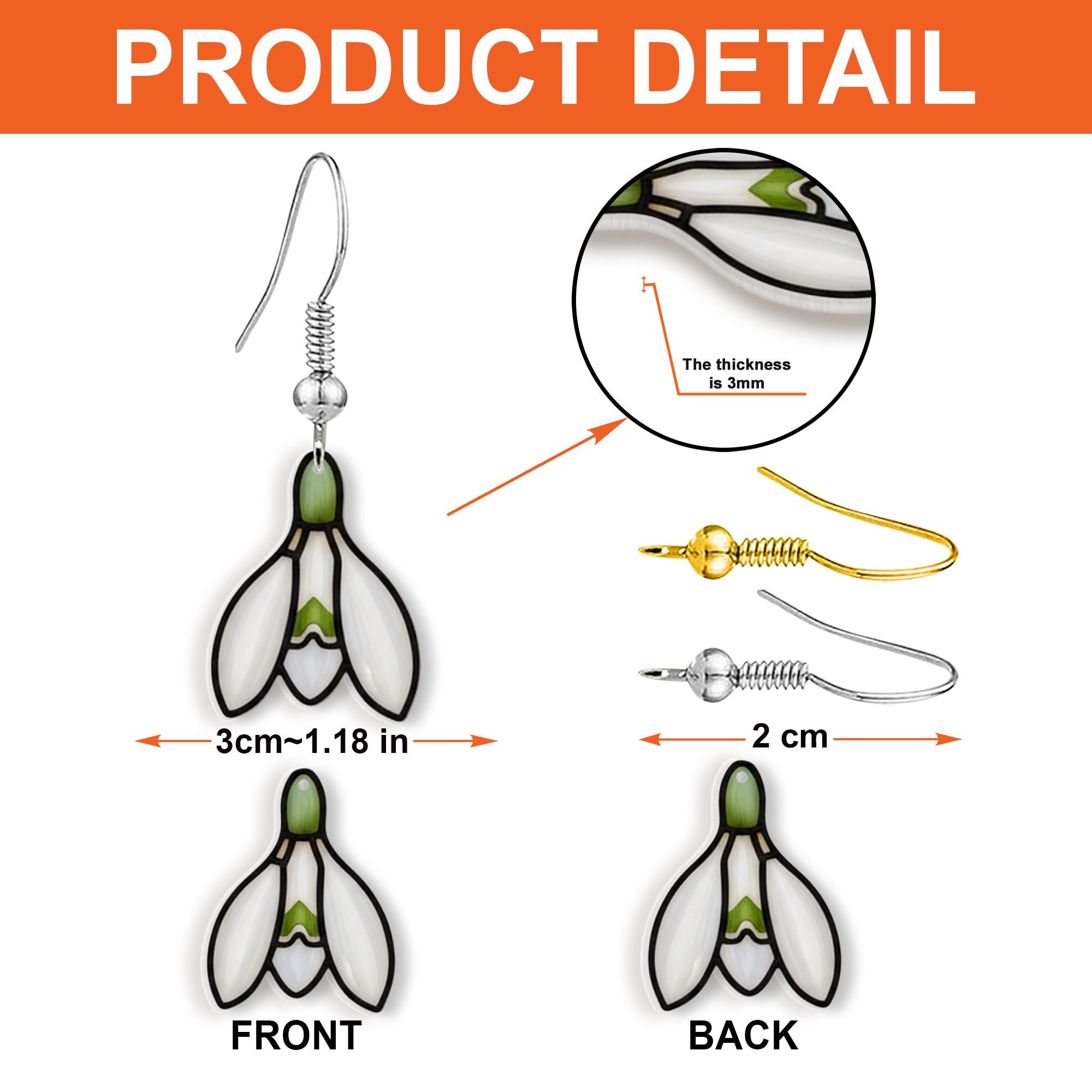 Snowdrop Earrings – Floral Dangle Jewelry with White and Green Petals