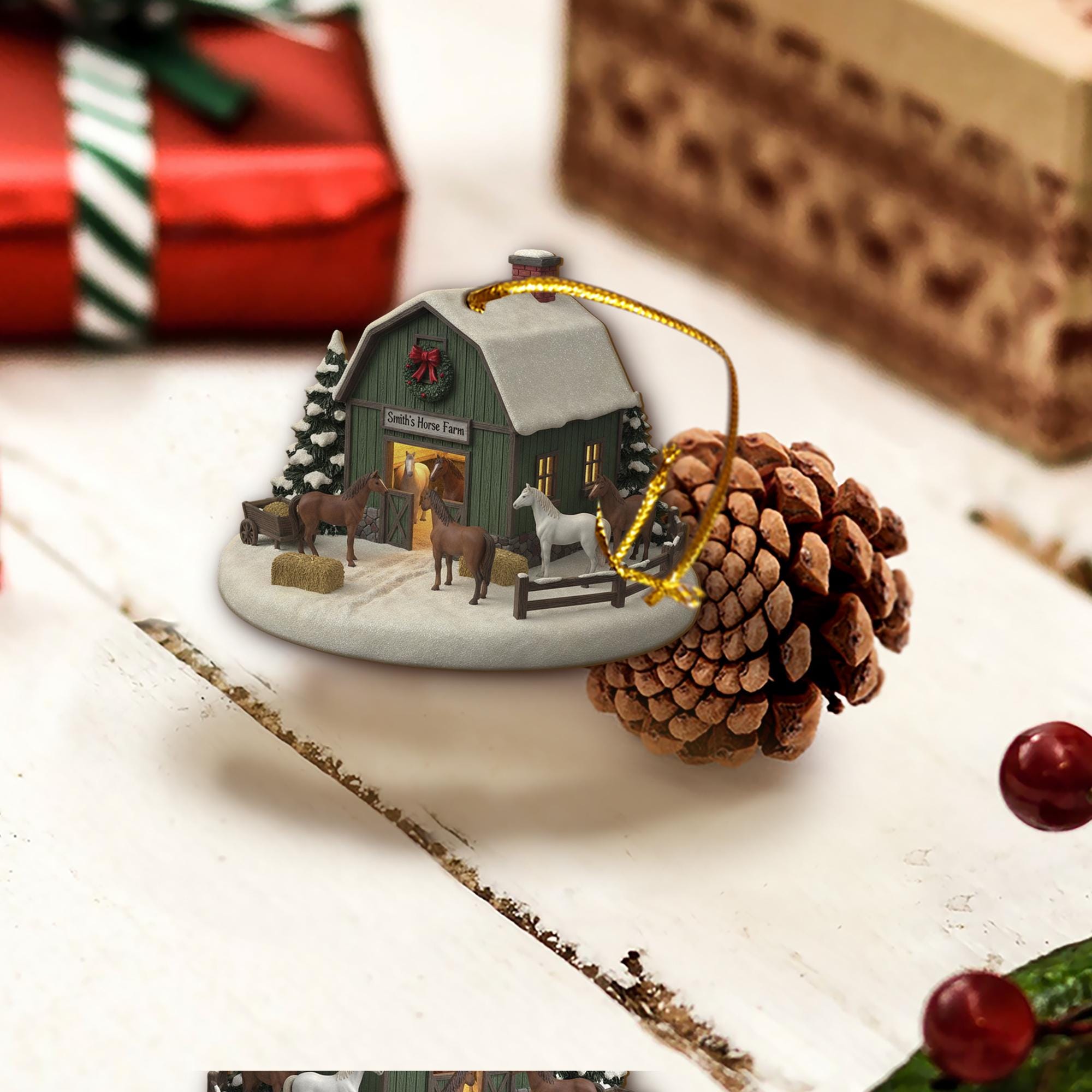 Personalized Horse Farm Christmas Ornament – Barn Holiday Decor