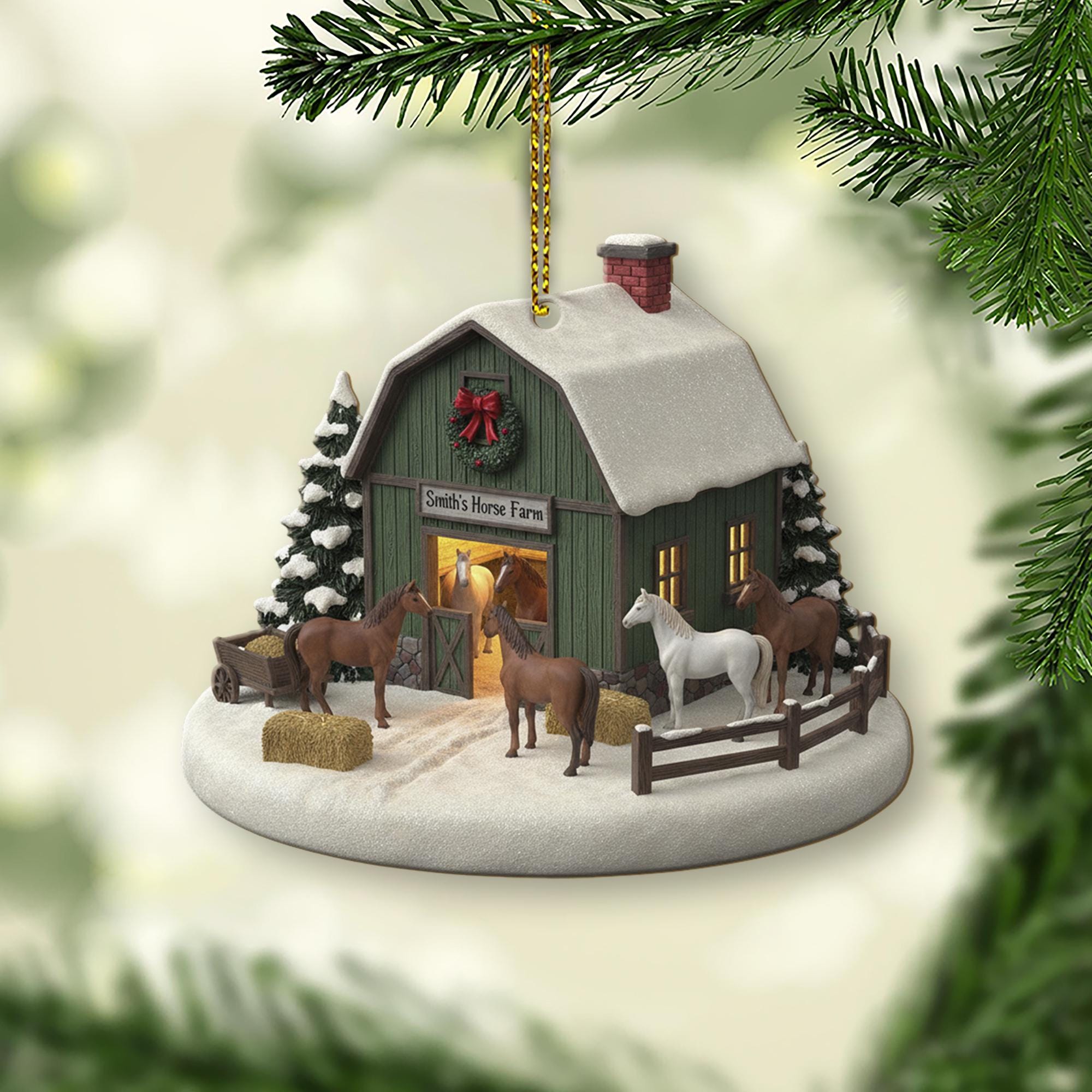 Personalized Horse Farm Christmas Ornament – Barn Holiday Decor