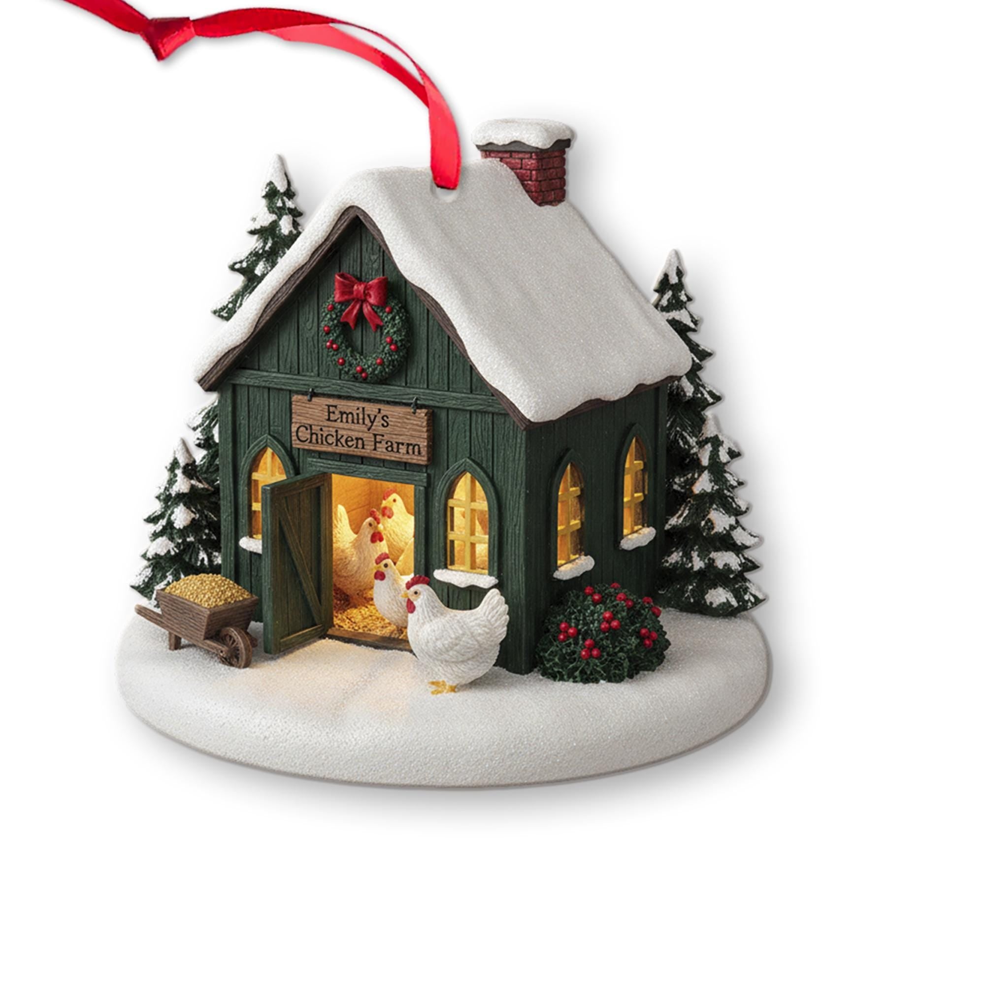 Personalized Chicken Farm Christmas Ornament – Rustic Barn Holiday Decor