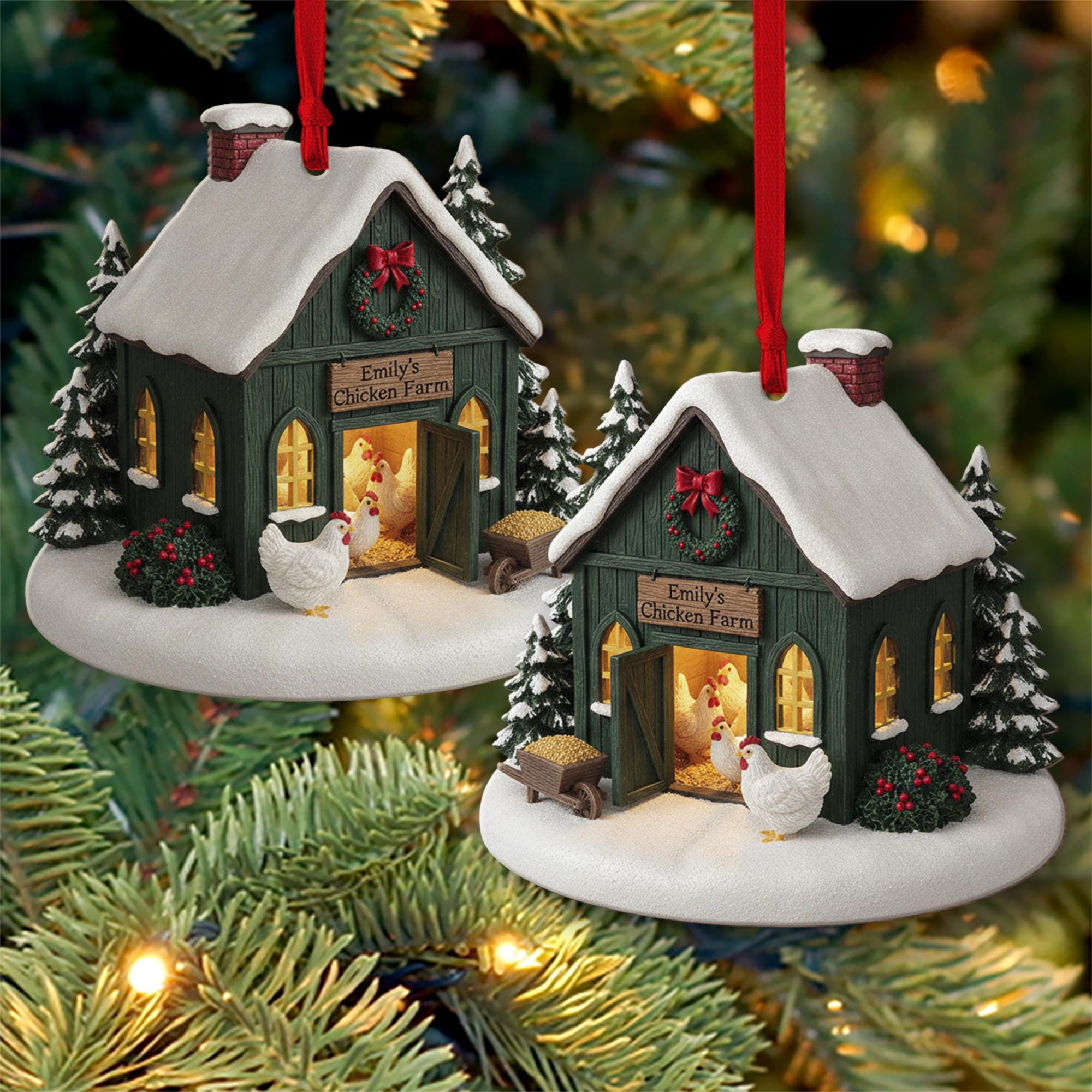 Personalized Chicken Farm Christmas Ornament – Rustic Barn Holiday Decor