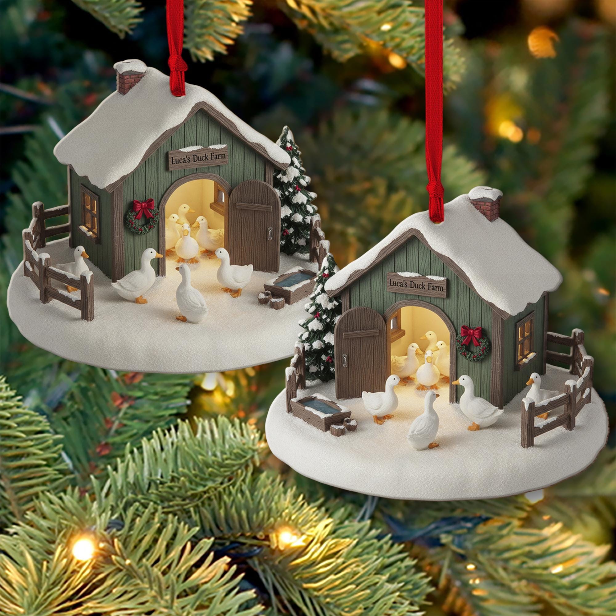 Personalized Duck Farm Christmas Ornament – Rustic Barn Holiday Decor