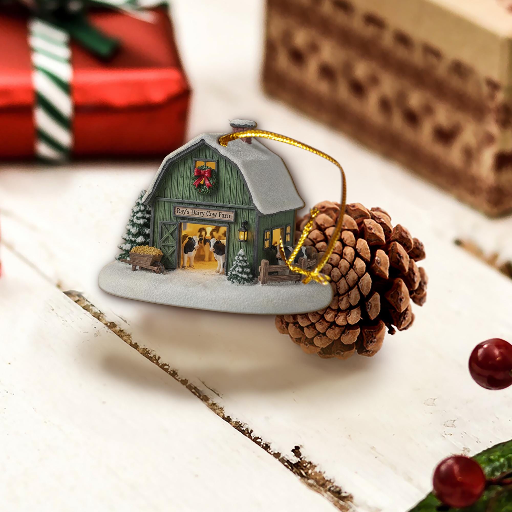 Personalized Dairy Cow Farm Christmas Ornament – Rustic Barn Holiday Decor