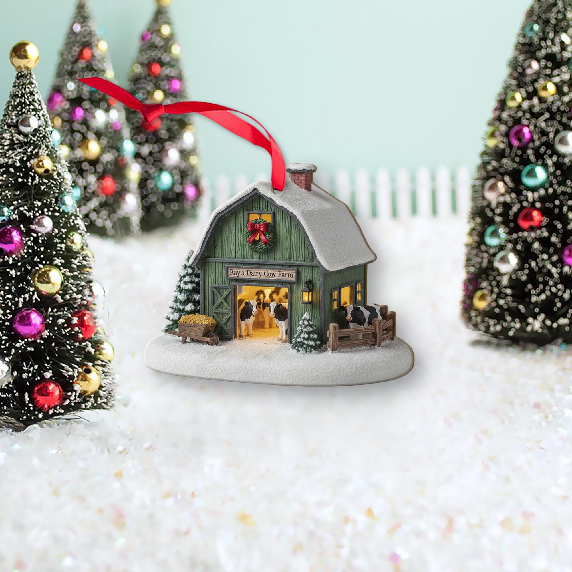 Personalized Dairy Cow Farm Christmas Ornament – Rustic Barn Holiday Decor