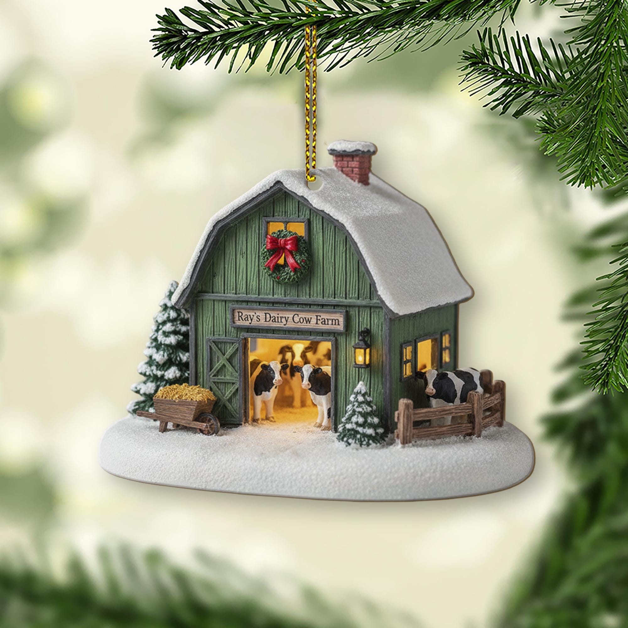 Personalized Dairy Cow Farm Christmas Ornament – Rustic Barn Holiday Decor