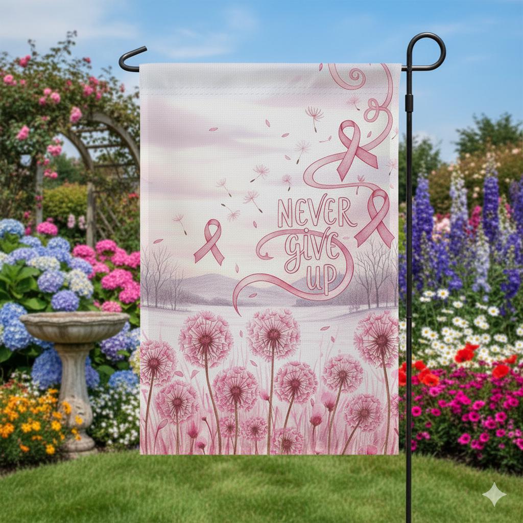 Breast Cancer Awareness Garden Flag – Pink Ribbon Outdoor Decor