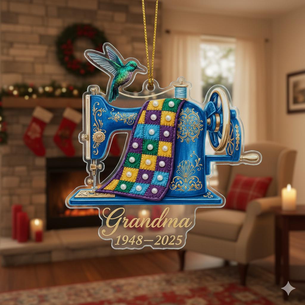 Personalized Grandma Memorial Ornament – Sewing Machine Christmas Keepsake