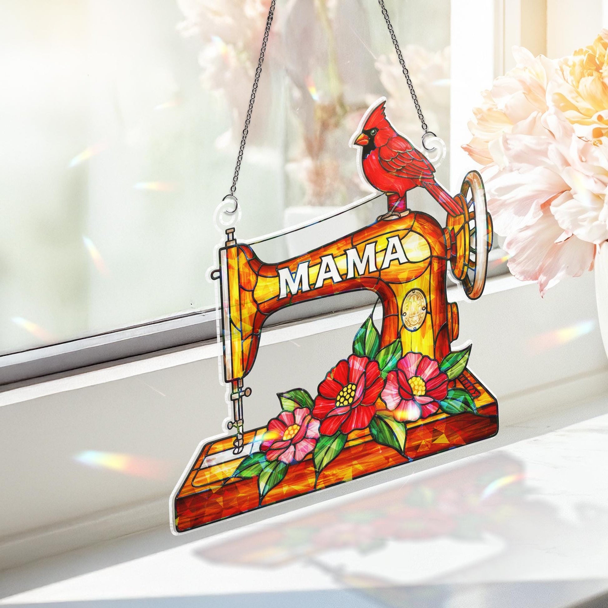 Sewing Machine Cardinal Window Hanging –  Mama Memorial Gift Home Decor