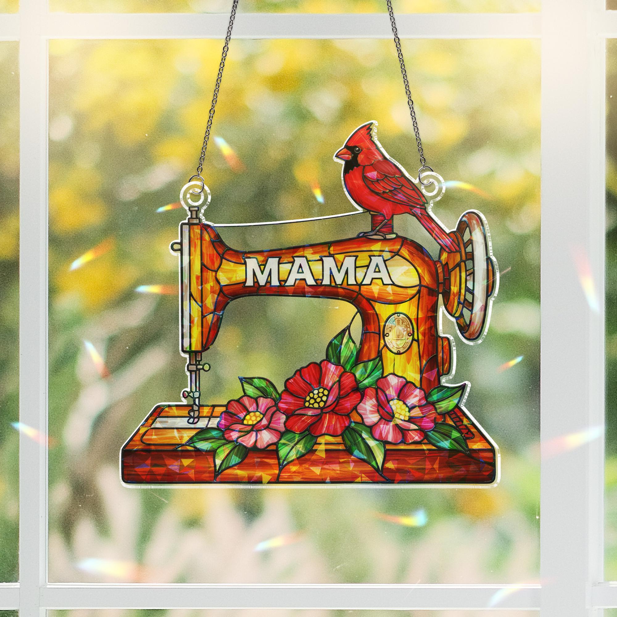 Sewing Machine Cardinal Window Hanging –  Mama Memorial Gift Home Decor