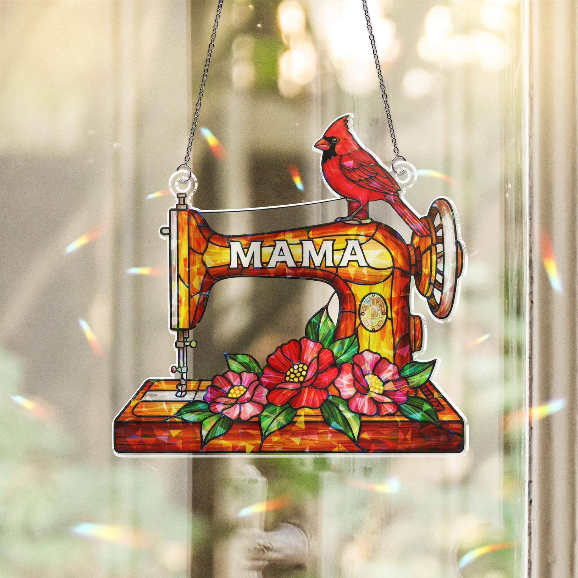 Sewing Machine Cardinal Window Hanging –  Mama Memorial Gift Home Decor