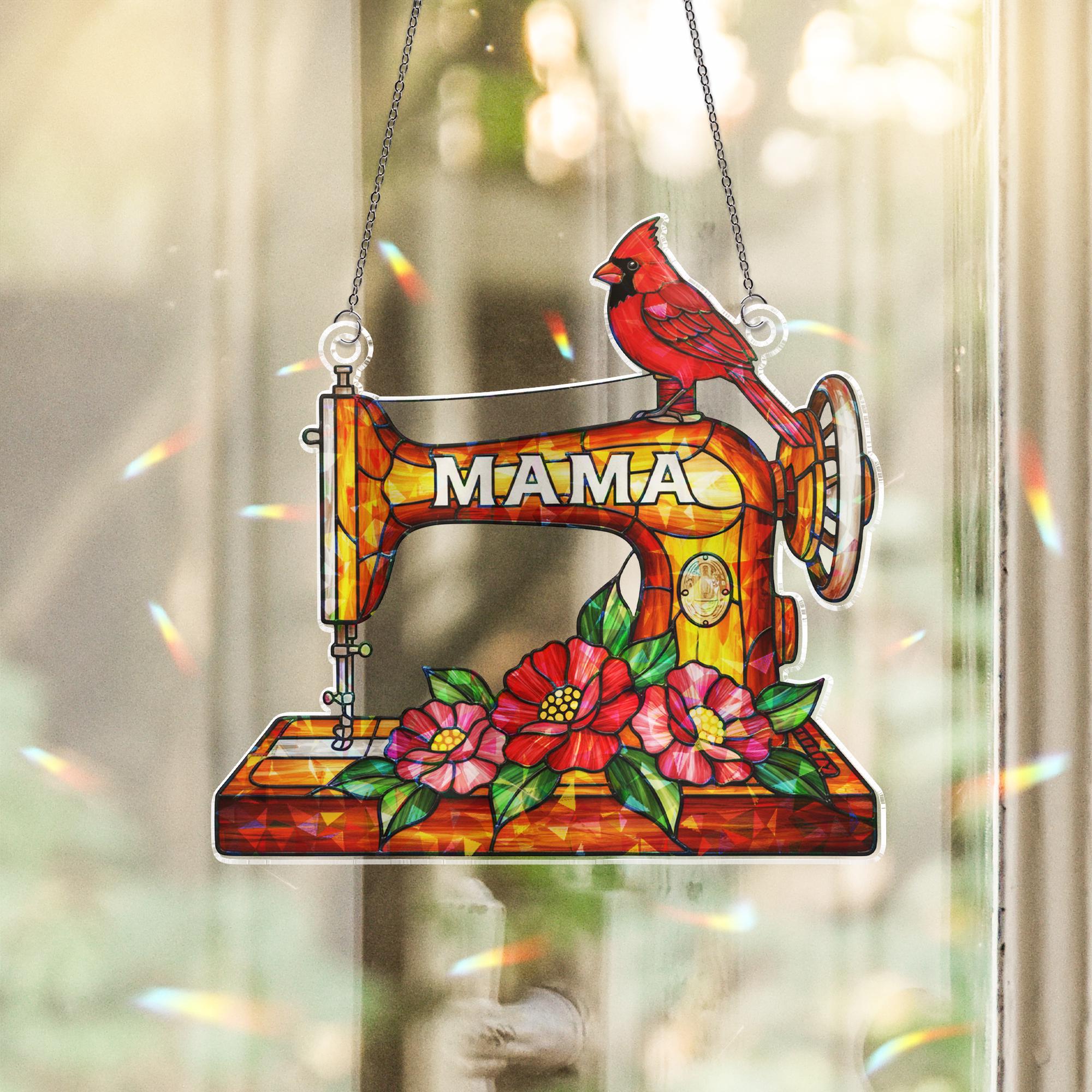 Sewing Machine Cardinal Window Hanging –  Mama Memorial Gift Home Decor