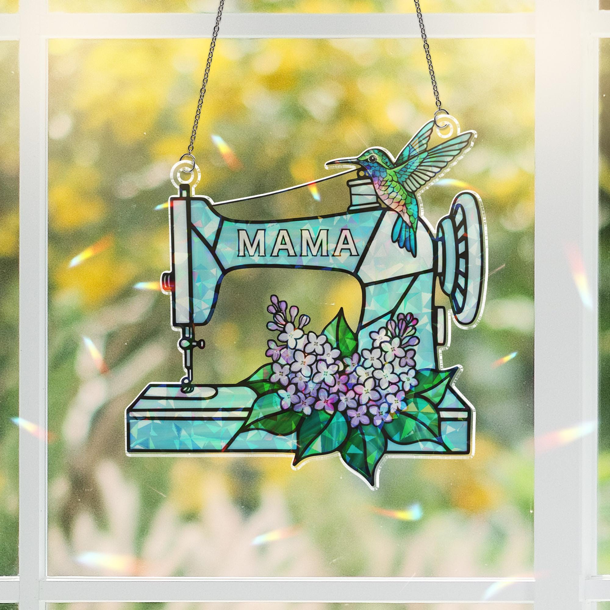 Sewing Machine Hummingbird Window Hanging –  Mama Memorial Gift Home Decor