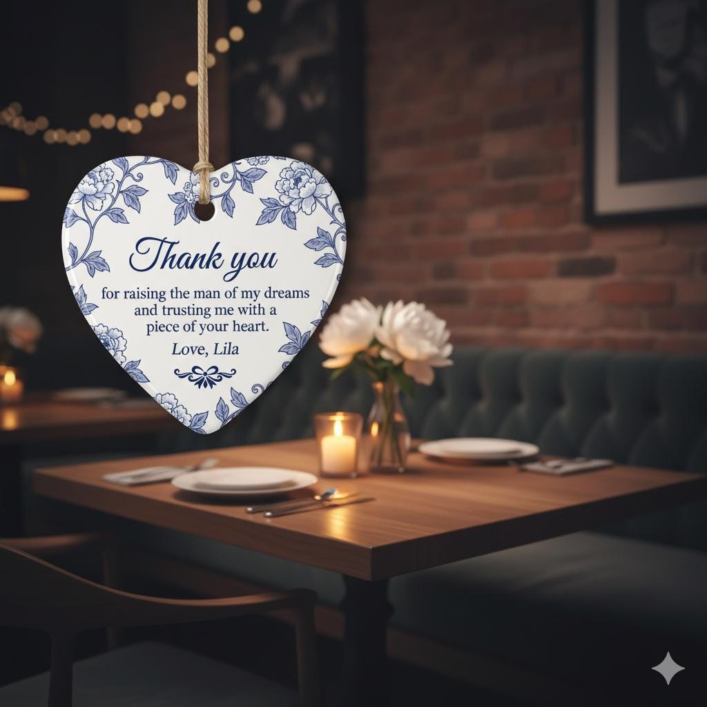 Wedding Thank You Ornament – Heart Ceramic Gift for Mother of Groom