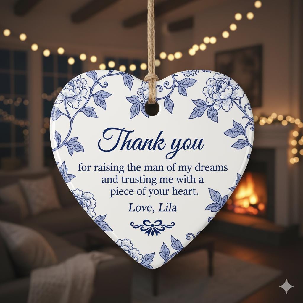 Wedding Thank You Ornament – Heart Ceramic Gift for Mother of Groom