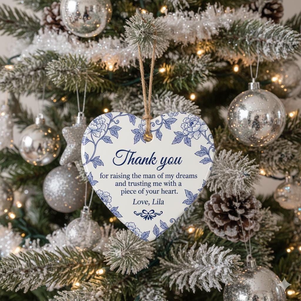 Wedding Thank You Ornament – Heart Ceramic Gift for Mother of Groom