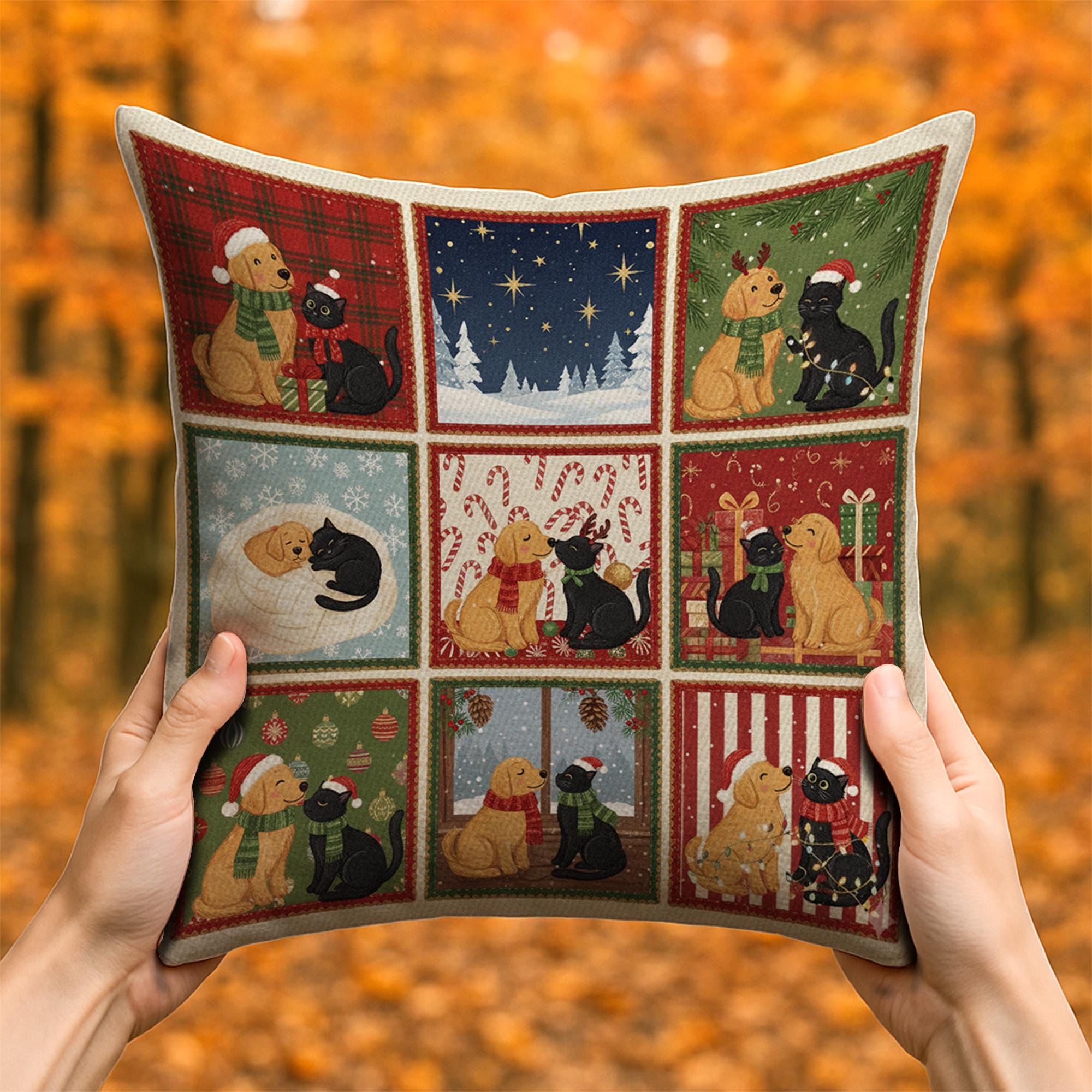 Christmas Dog Cat Pillow – Festive Winter Throw Pillow Decor