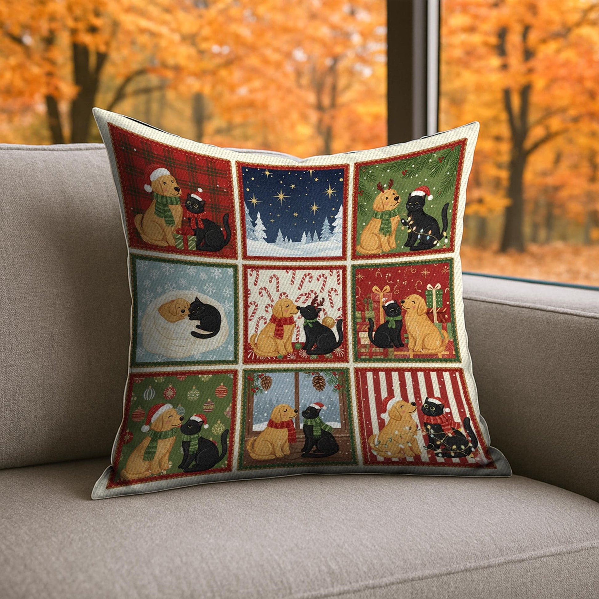 Christmas Dog Cat Pillow – Festive Winter Throw Pillow Decor