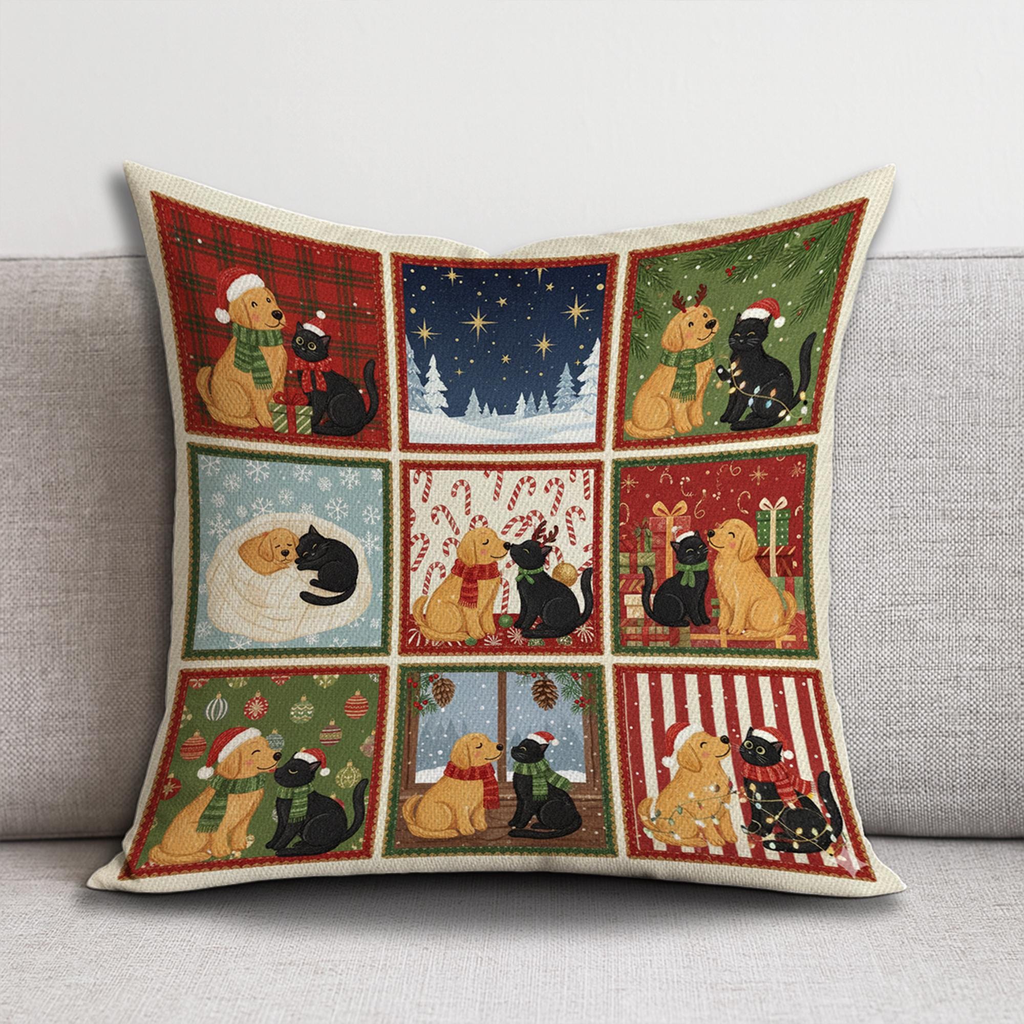 Christmas Dog Cat Pillow – Festive Winter Throw Pillow Decor