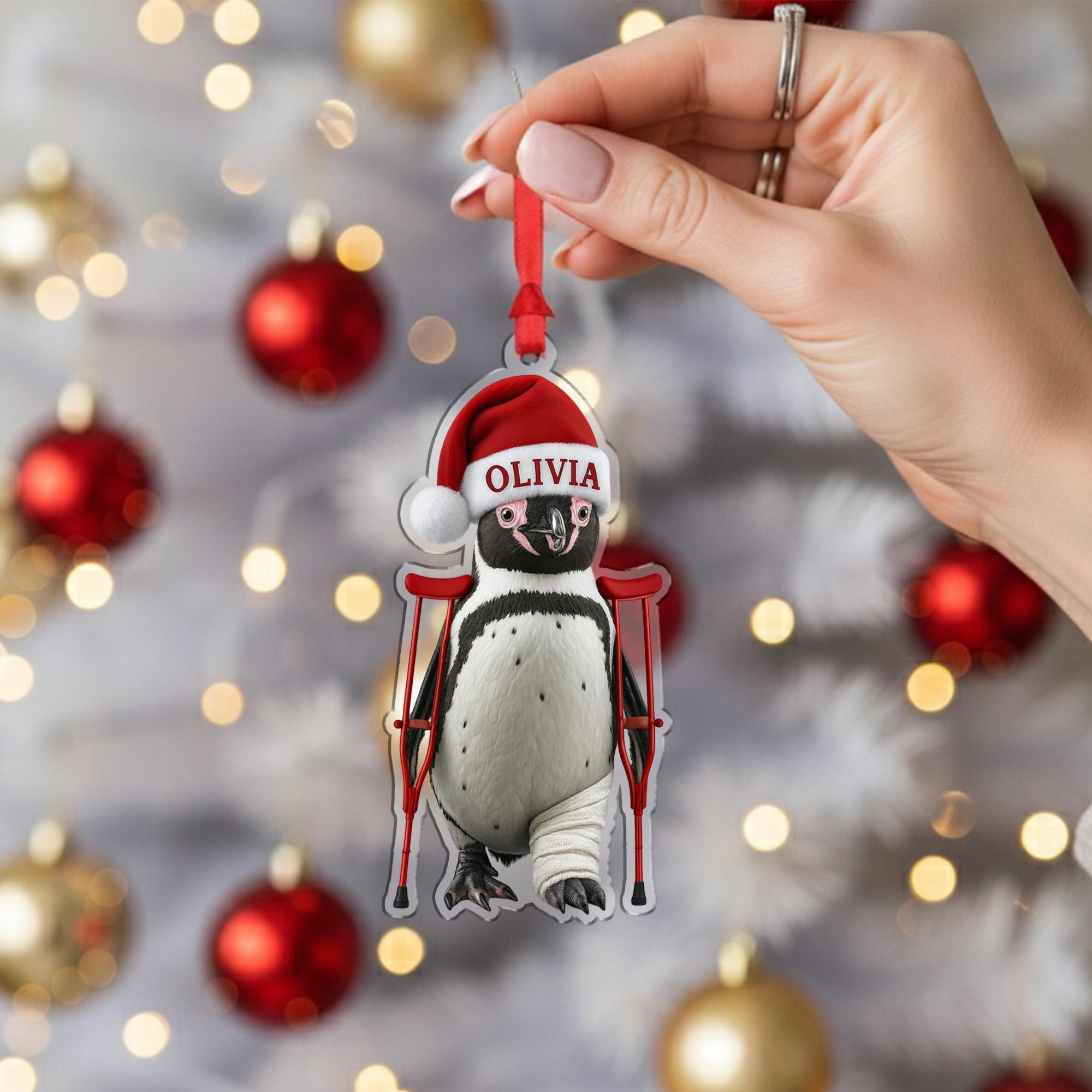 Injured Penguin Ornament – Personalized Christmas Tree Decoration with Name
