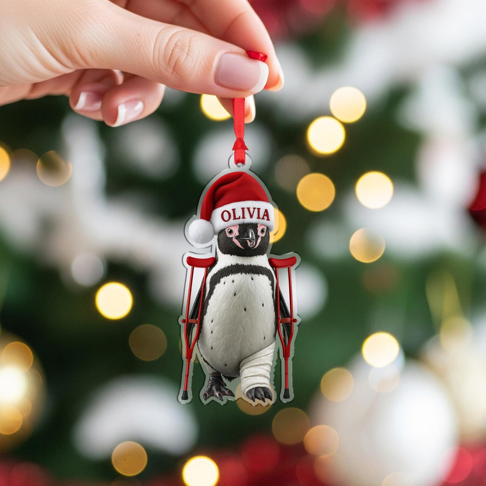 Injured Penguin Ornament – Personalized Christmas Tree Decoration with Name