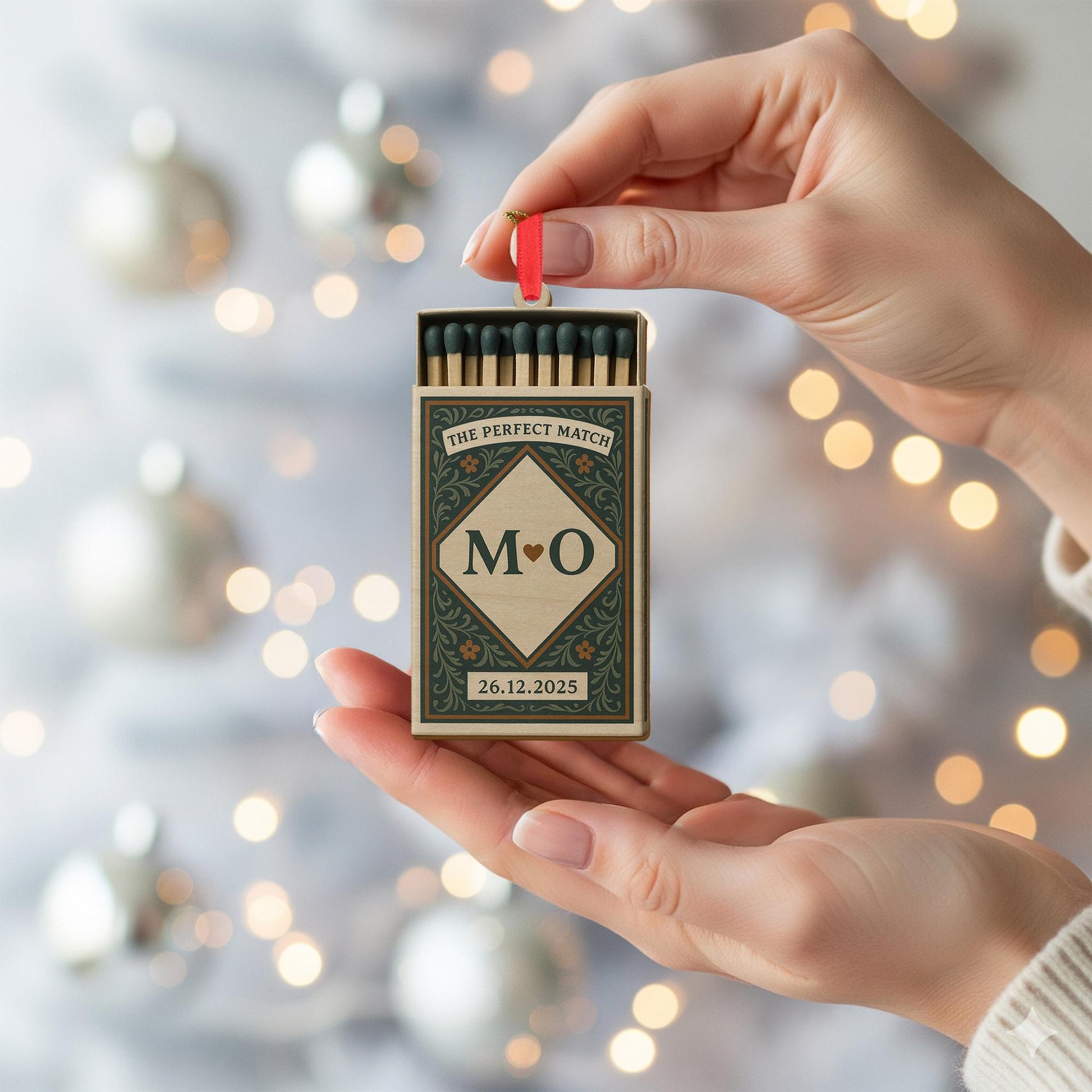 Personalized Matchbox Ornament – Custom Initials and Date Hanging Decoration