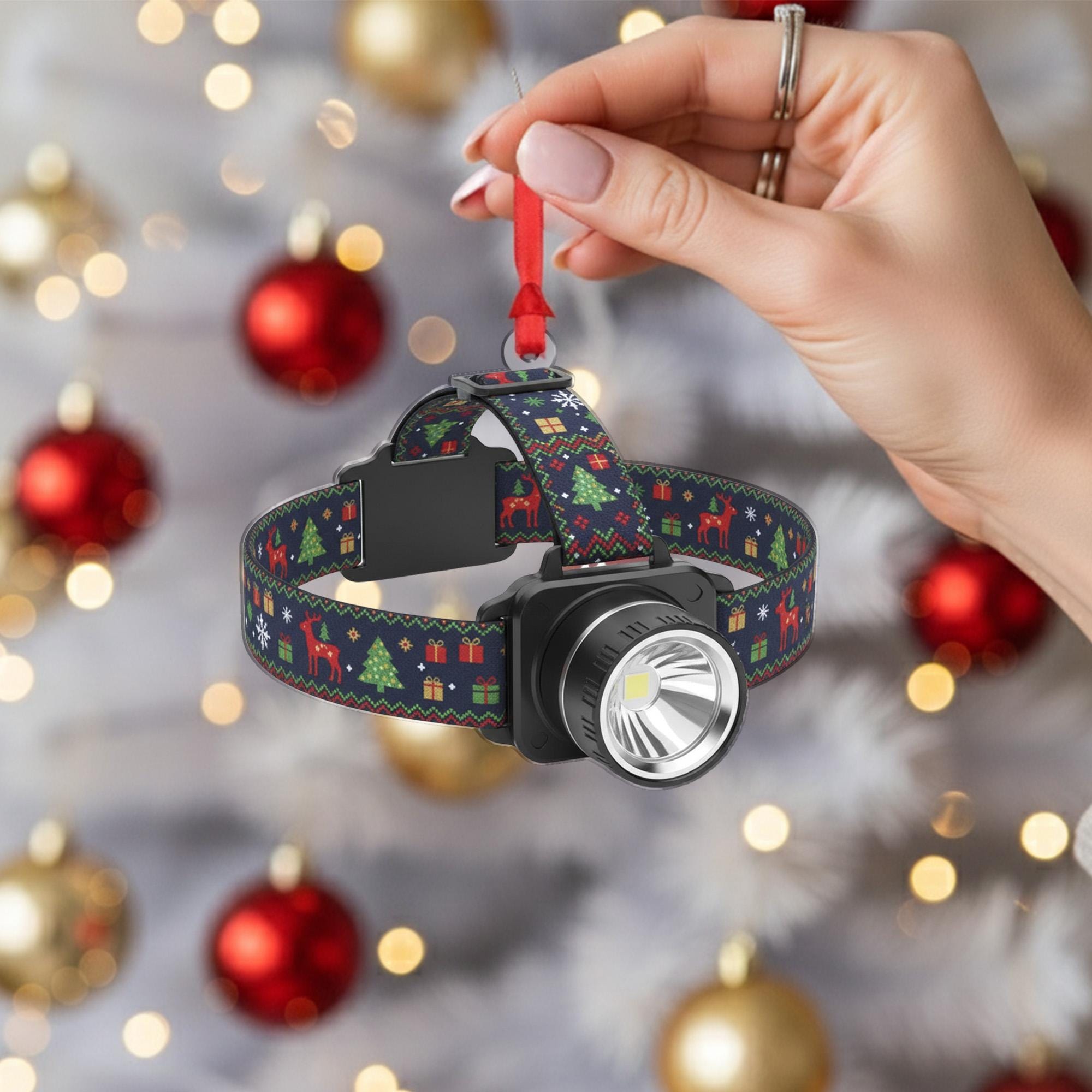 Headlamp Christmas Ornament – Holiday Tree Decoration with Festive Strap Design