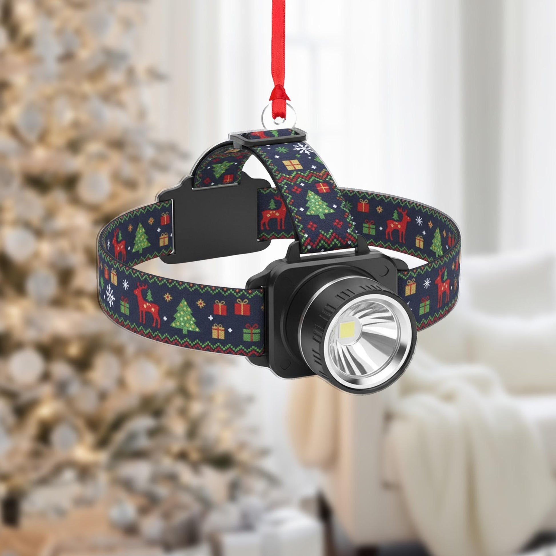Headlamp Christmas Ornament – Holiday Tree Decoration with Festive Strap Design