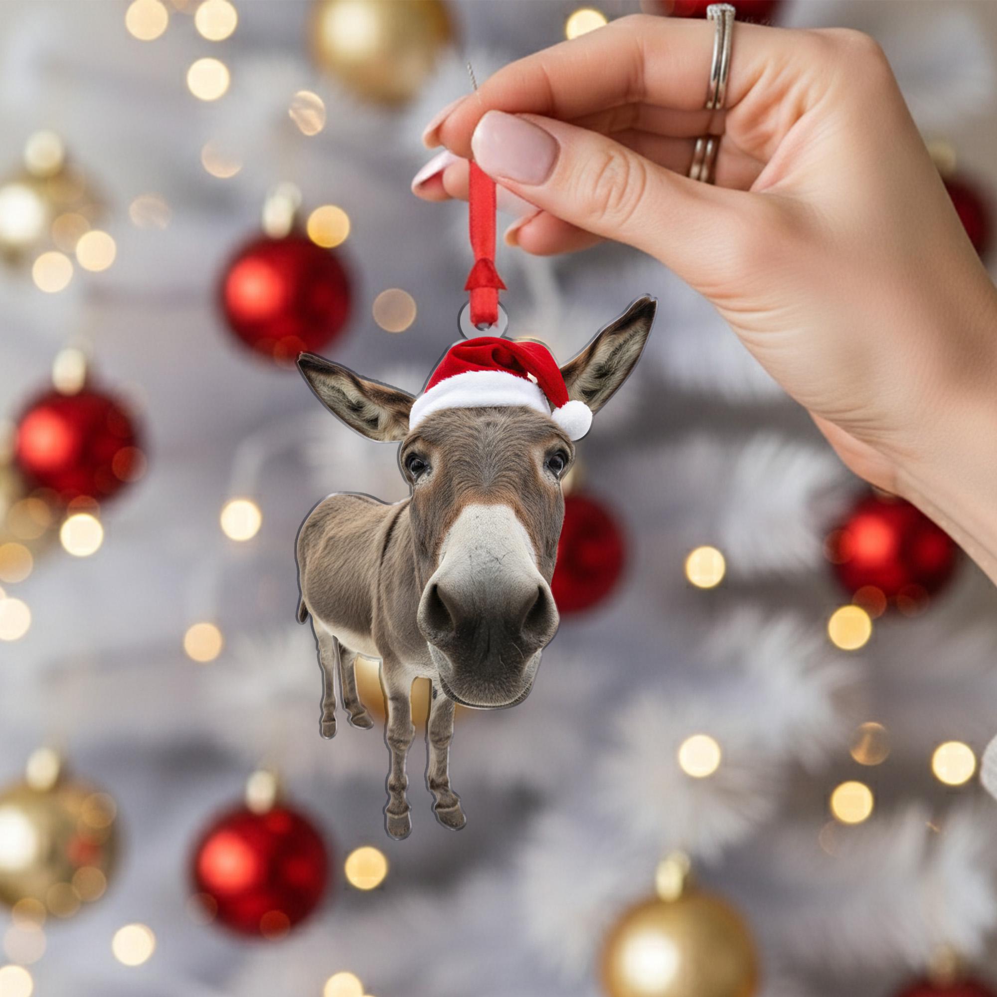 Donkey Christmas Ornament – Santa Hat Holiday Tree Decoration