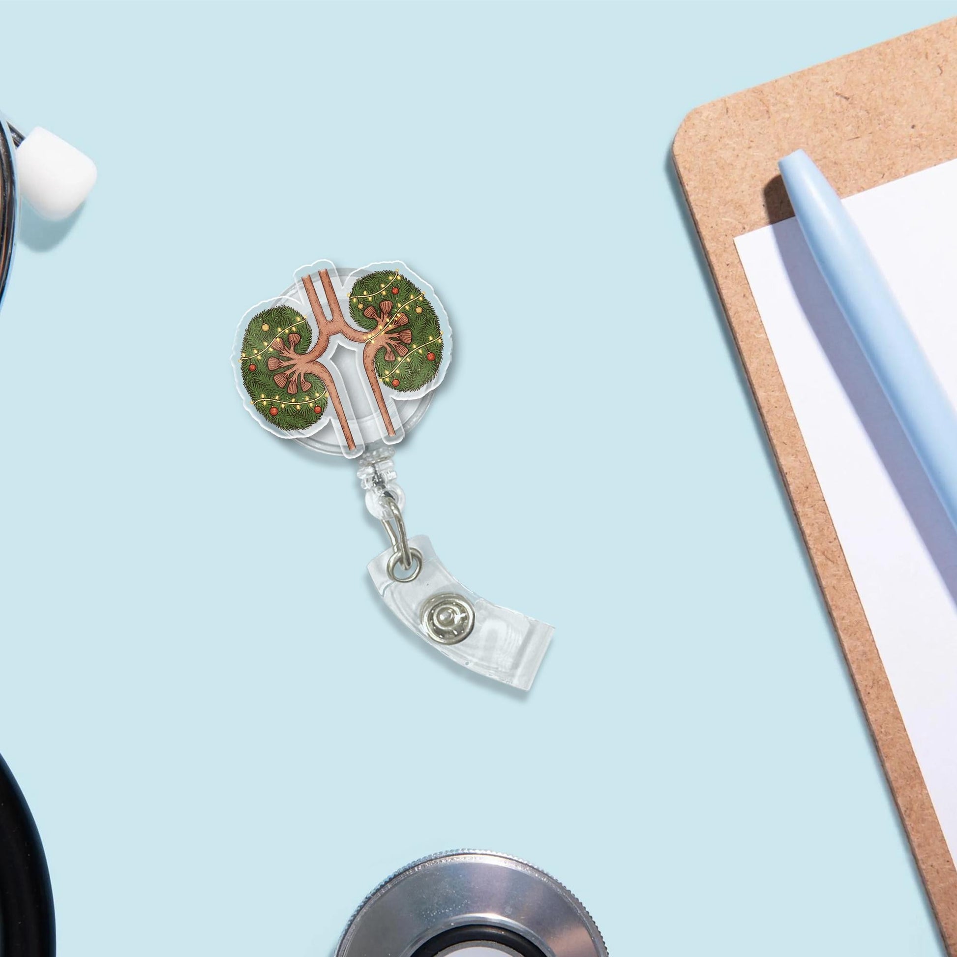 Christmas Kidneys Badge Reel – Retractable ID Holder for Nurse, Doctor, Nephrology Gift