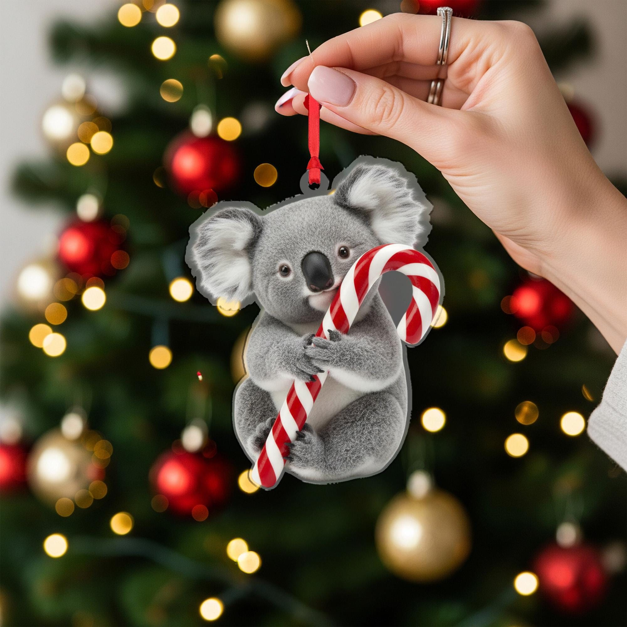 Koala Christmas Ornament – Holiday Tree Decoration with Candy Cane