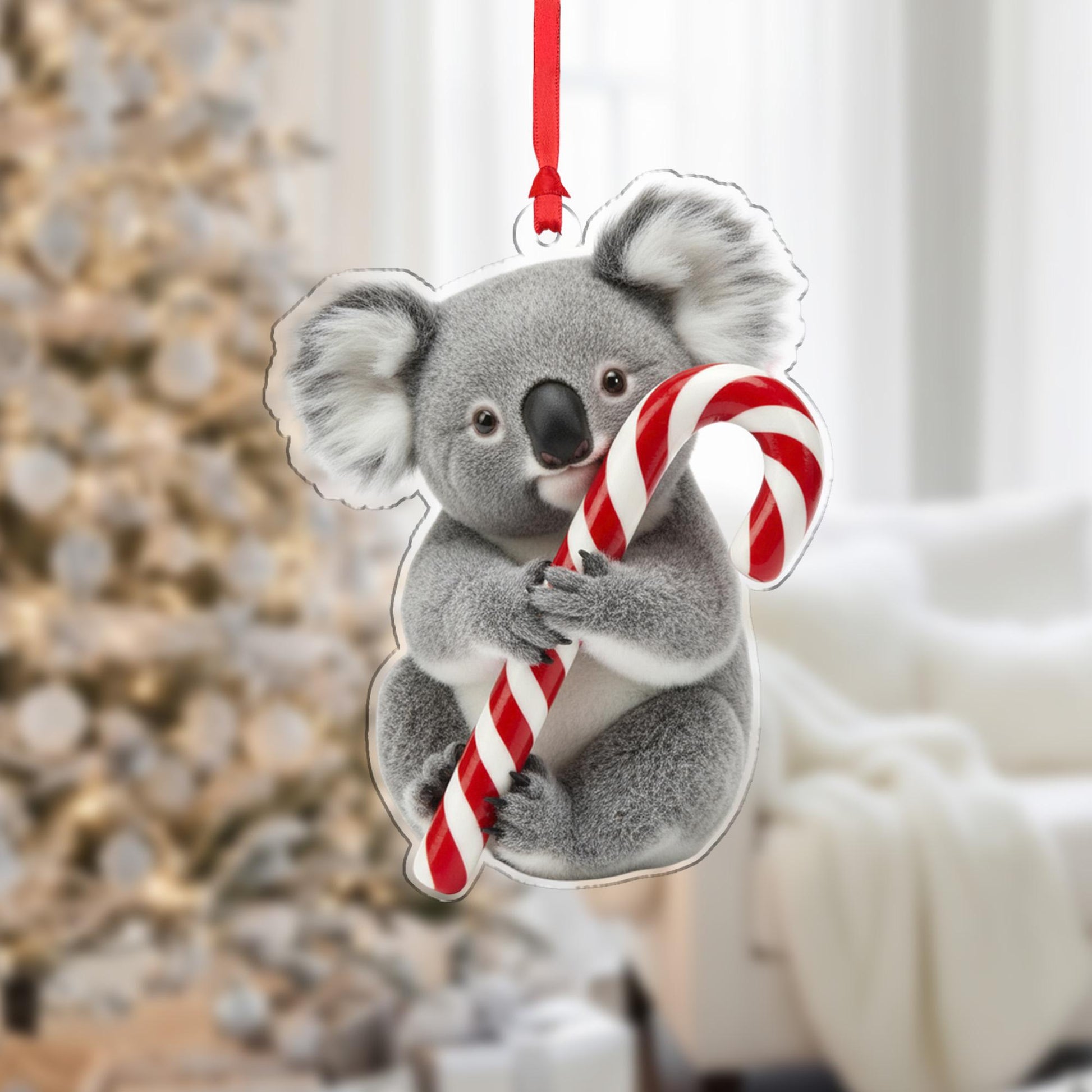 Koala Christmas Ornament – Holiday Tree Decoration with Candy Cane