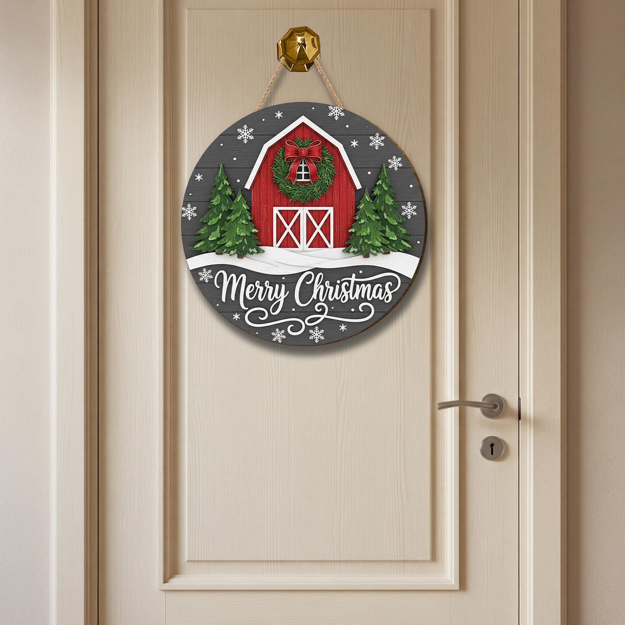 Rustic Barn Christmas Door Sign: Farmhouse Merry Christmas Decor