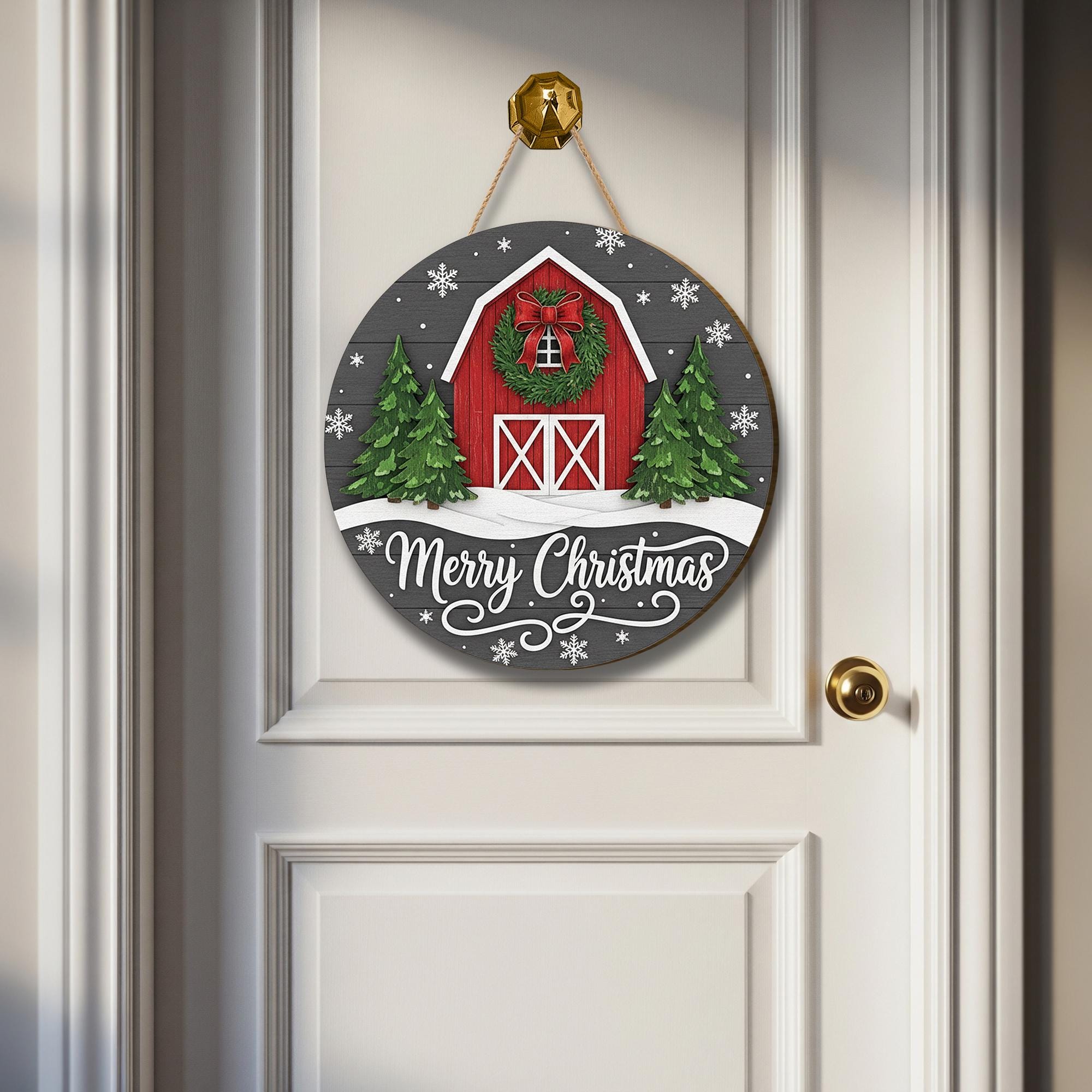 Rustic Barn Christmas Door Sign: Farmhouse Merry Christmas Decor