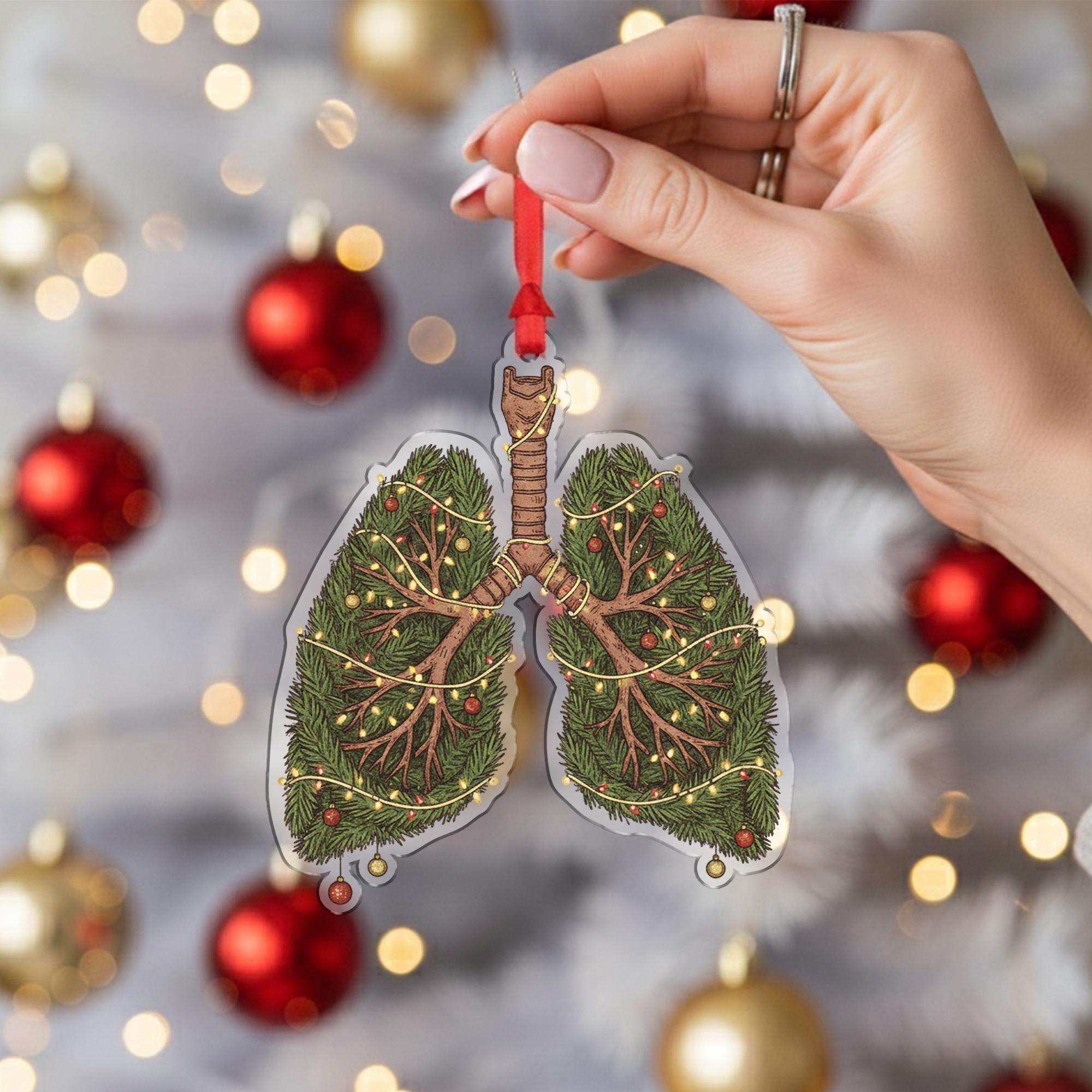 Christmas Lungs Ornament – Medical Tree Decoration for Nurse, Doctor, Respiratory Therapist