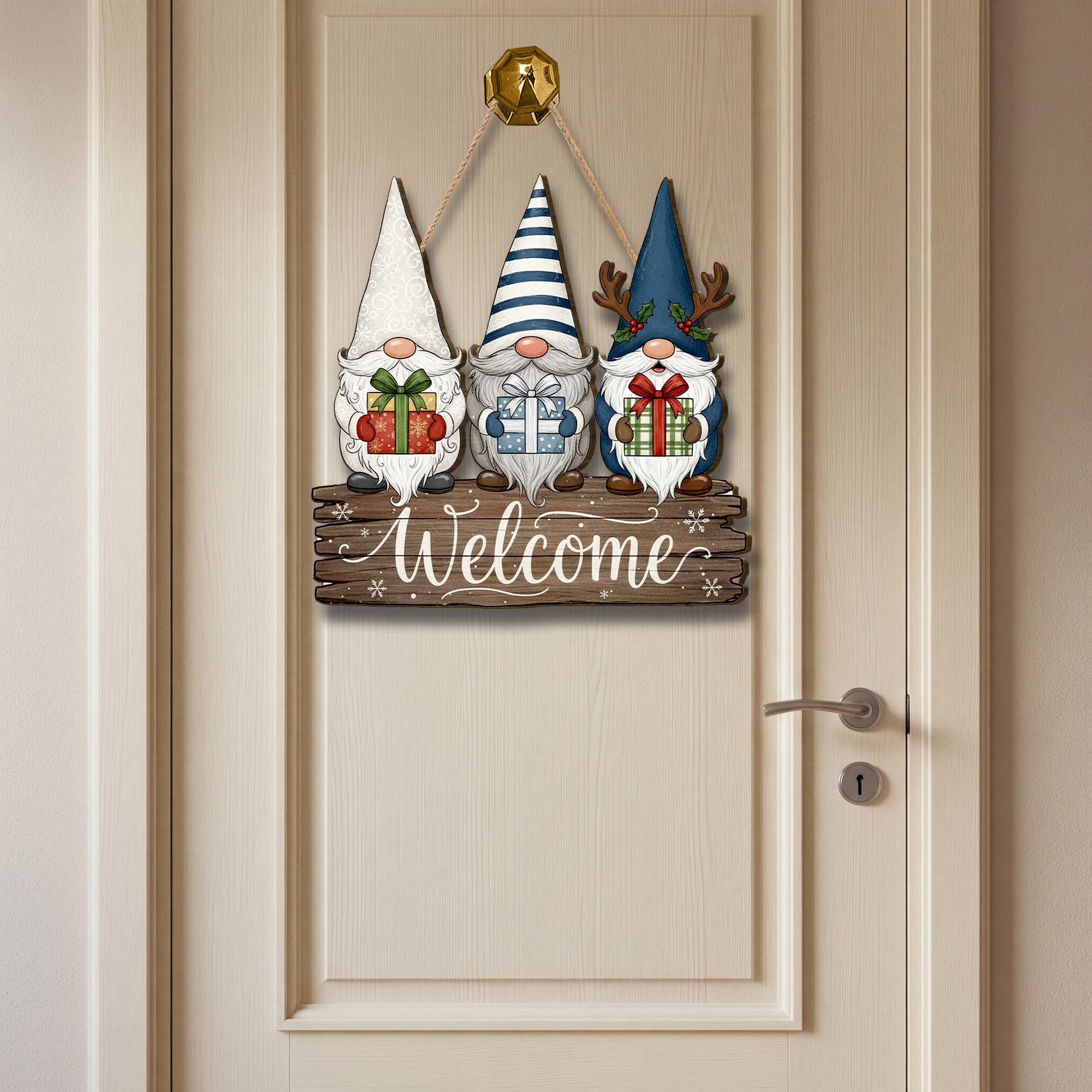 Christmas Gnome Welcome Sign: Rustic Wooden Farmhouse Winter Decor