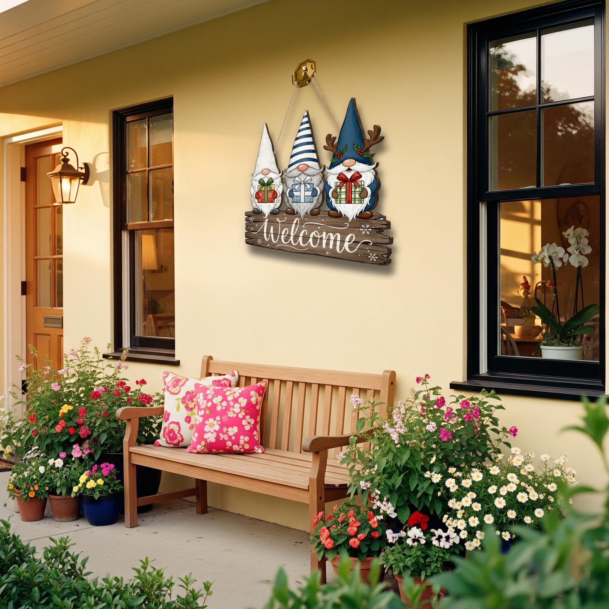 Christmas Gnome Welcome Sign: Rustic Wooden Farmhouse Winter Decor