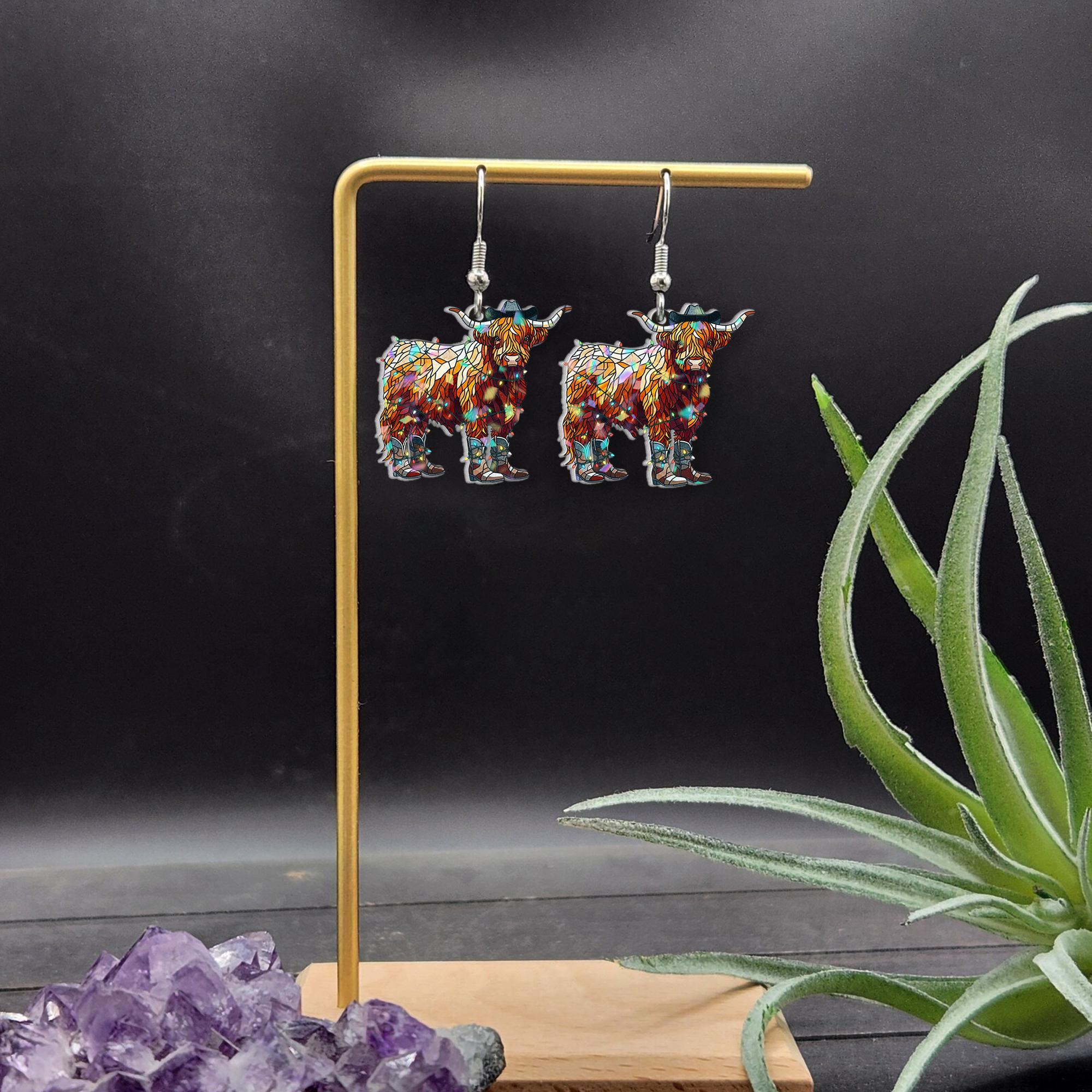 Highland Cow Earrings – Western Cowboy Boot Cow Jewelry