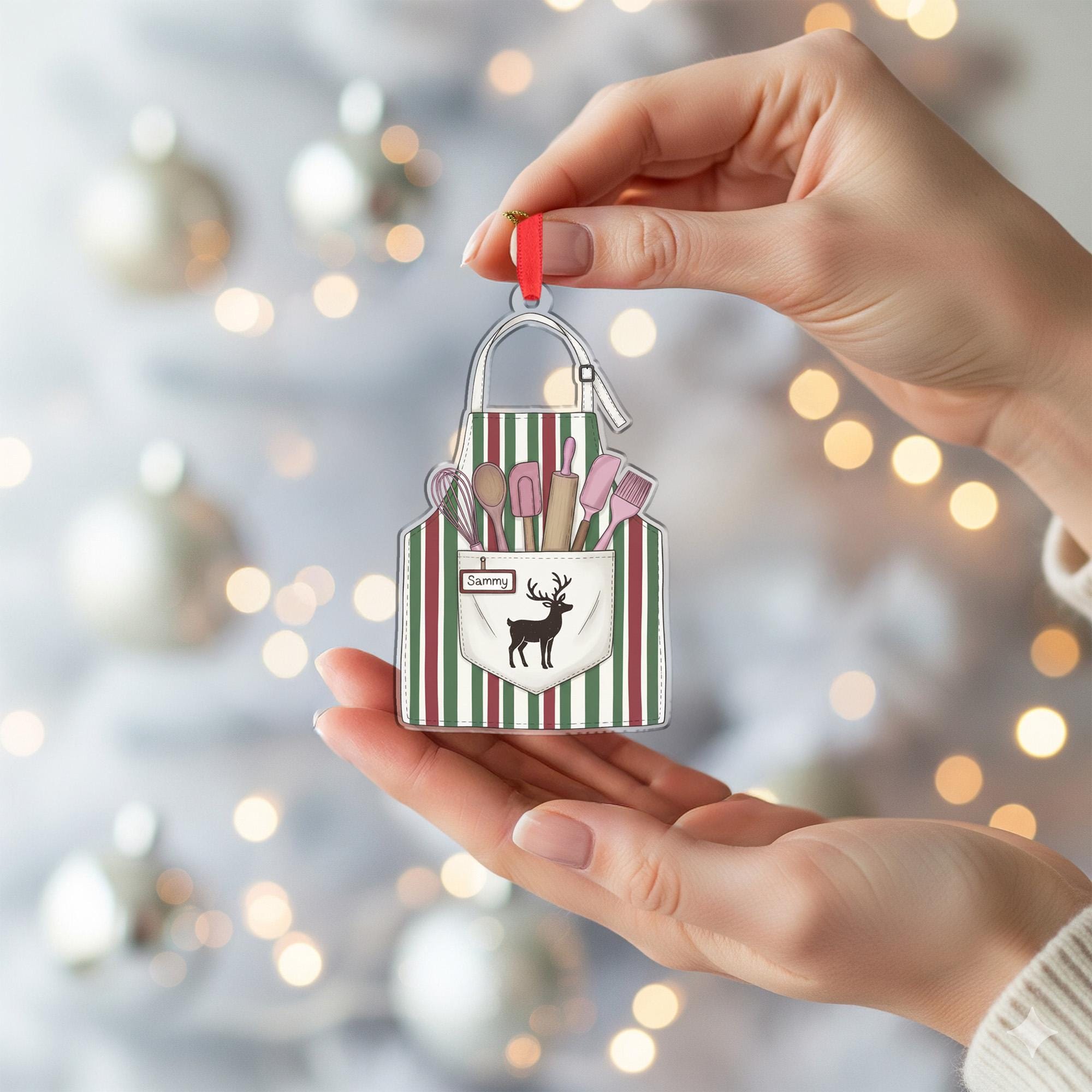 Personalized Apron Christmas Ornament – Holiday Tree Decoration with Baking Utensils