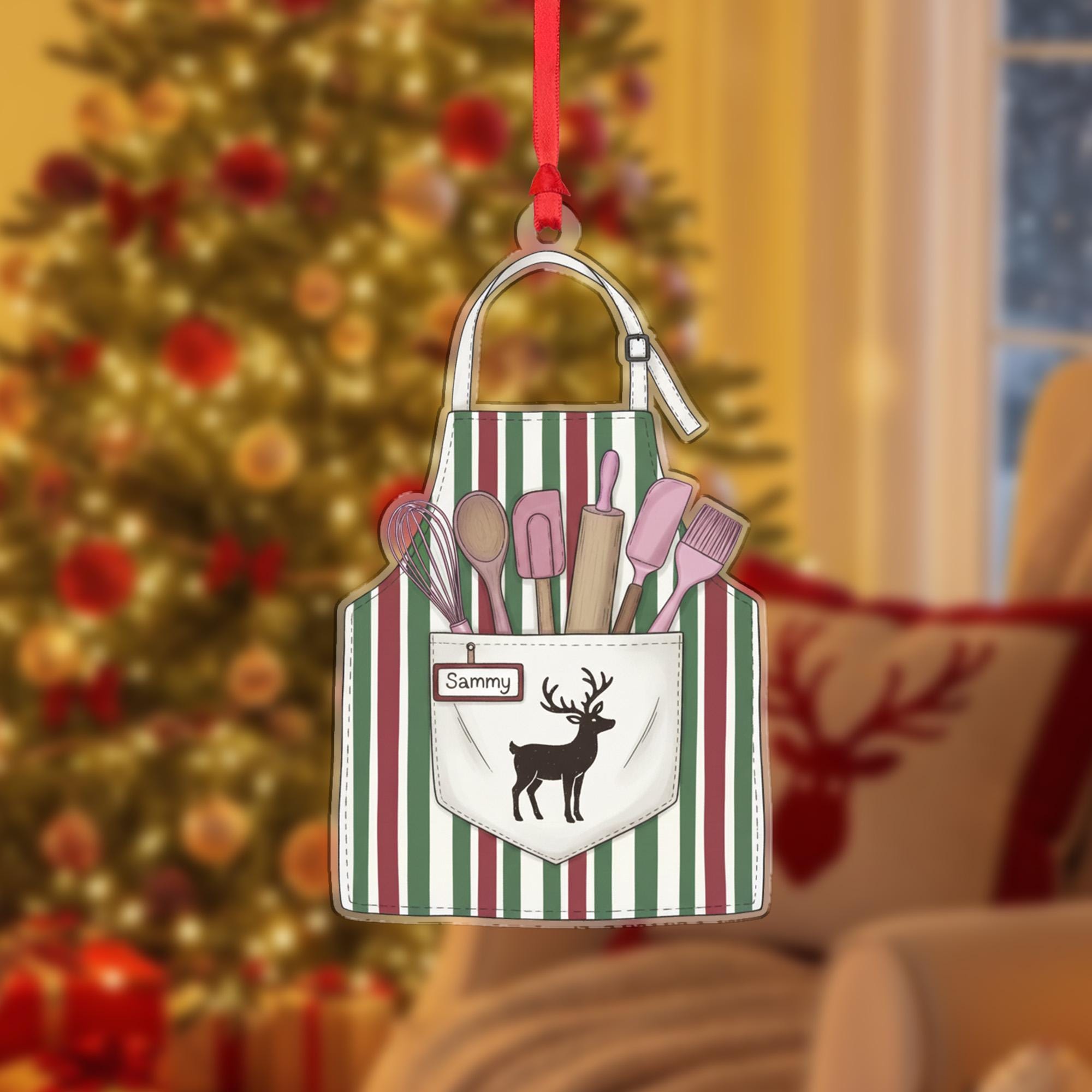 Personalized Apron Christmas Ornament – Holiday Tree Decoration with Baking Utensils